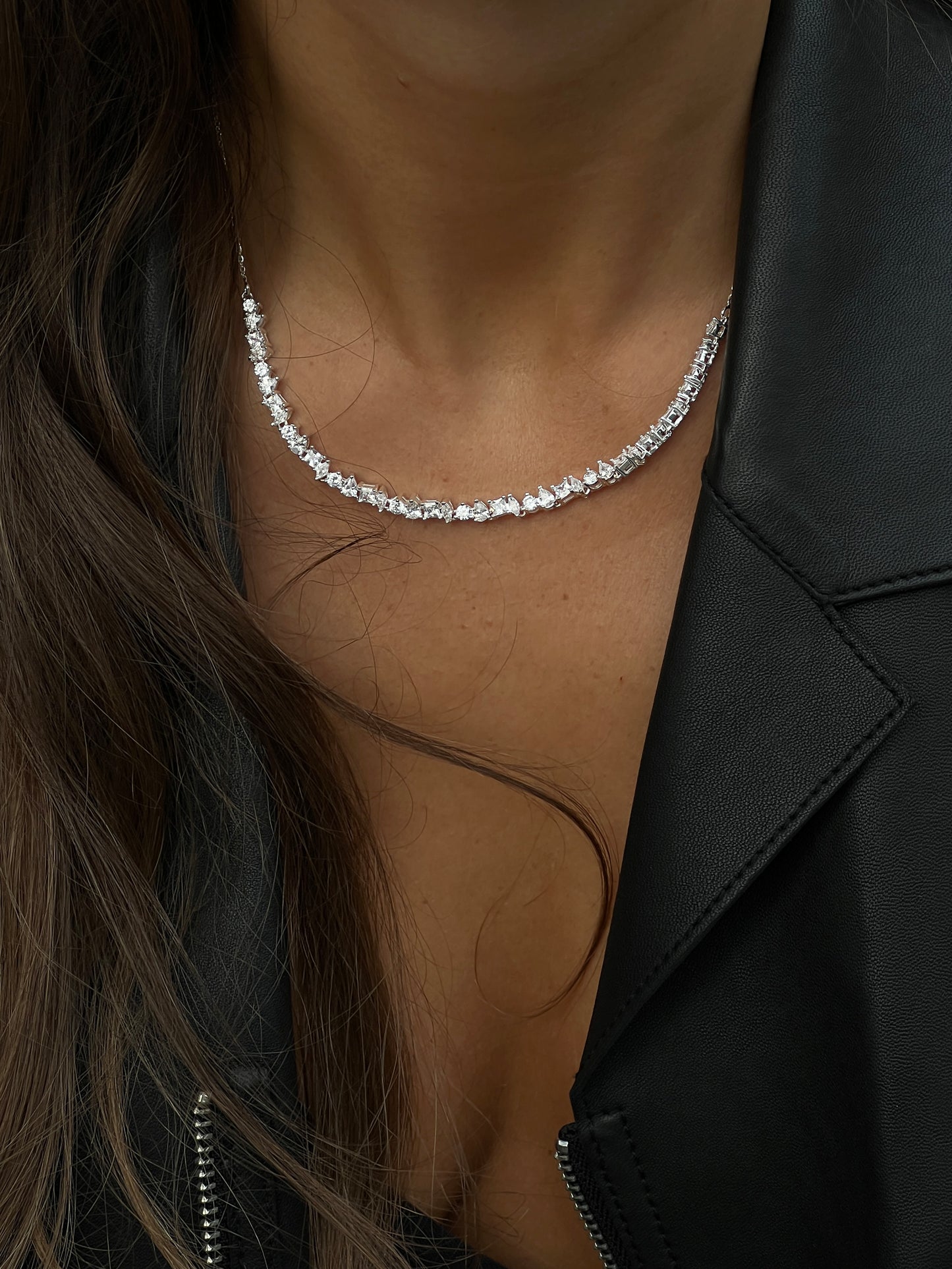 luxe zirconia necklace 925 silver plated brass