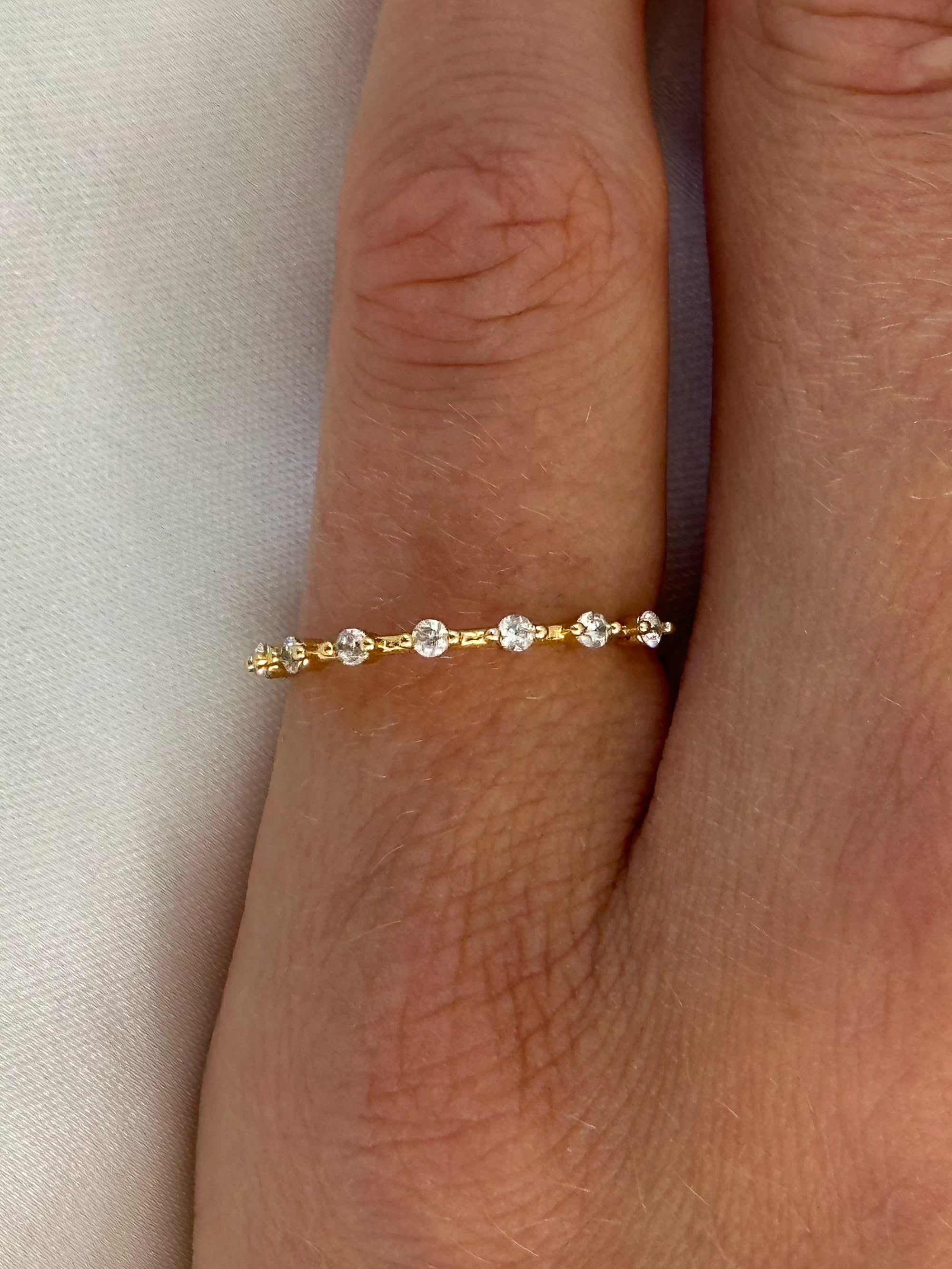 beaded zirconia stacker 18k gold plated brass