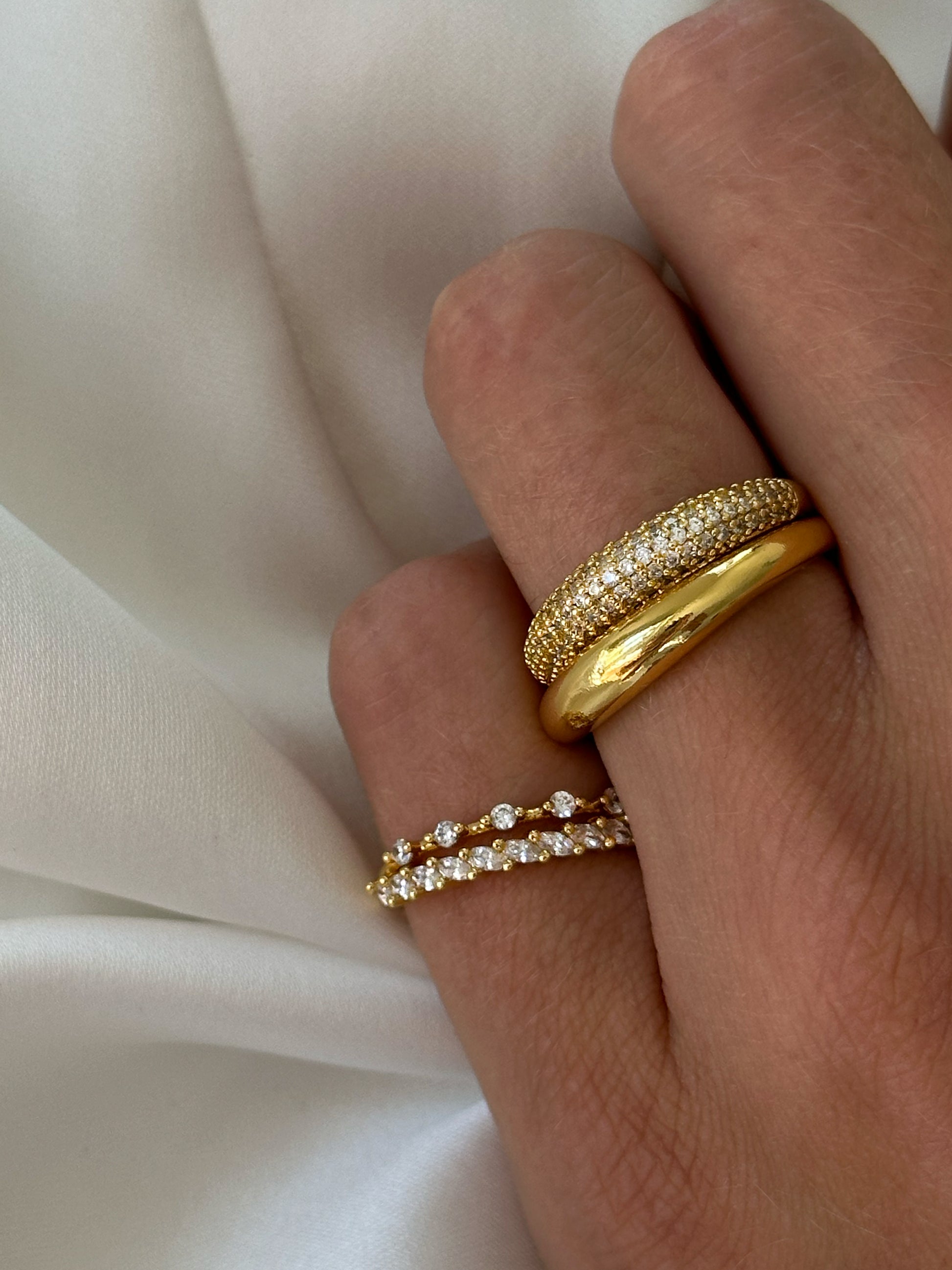 thin zirconia stacker ring set 18k gold plated brass