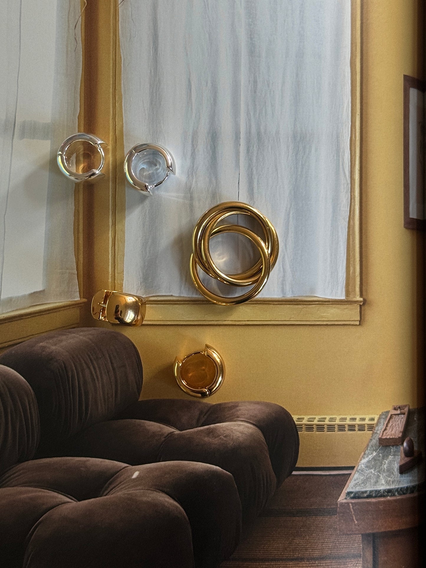 dome hoops, triple ring gold silver plated brass