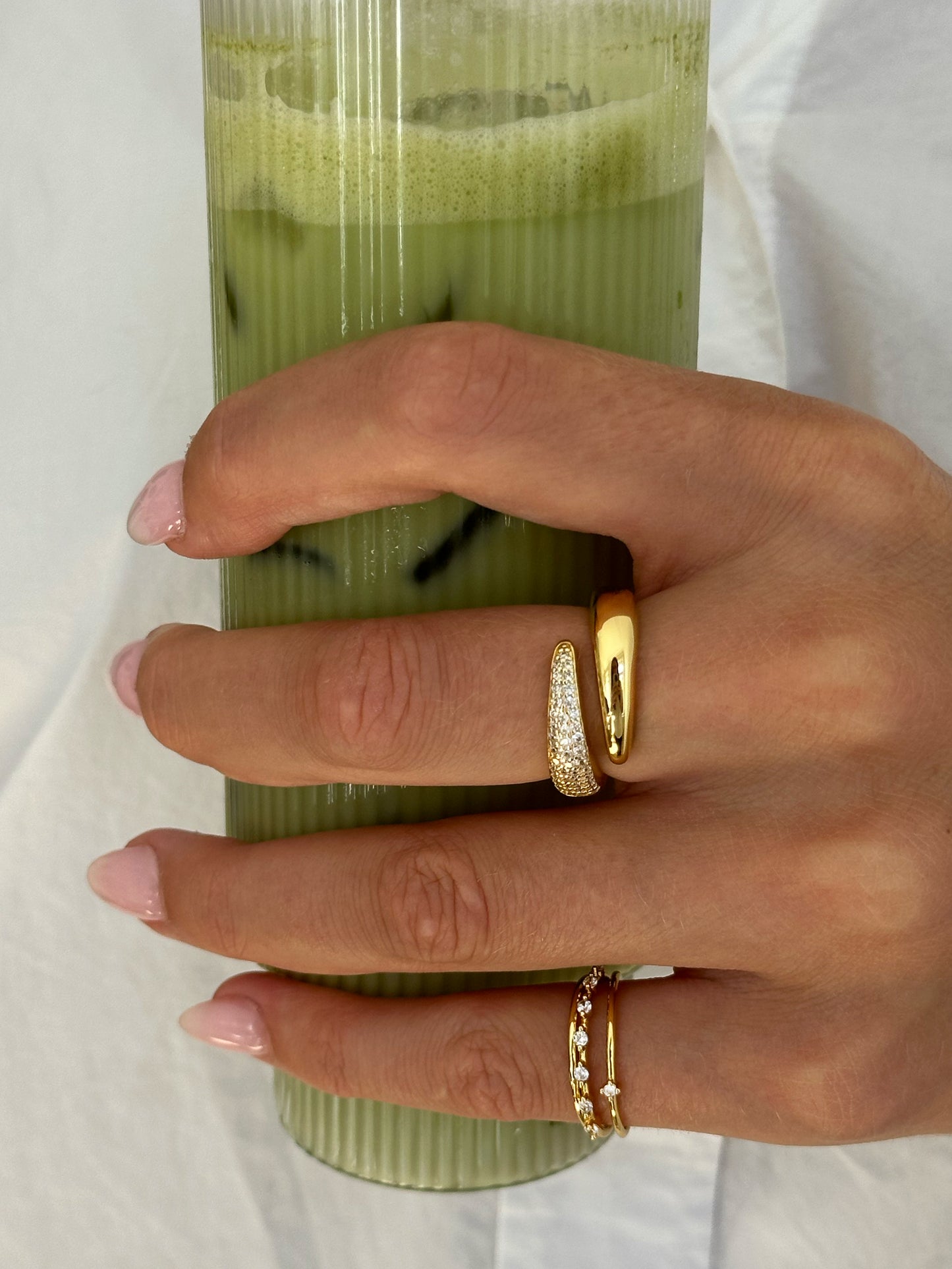 solo zirconia stacker ring 18k gold plated brass