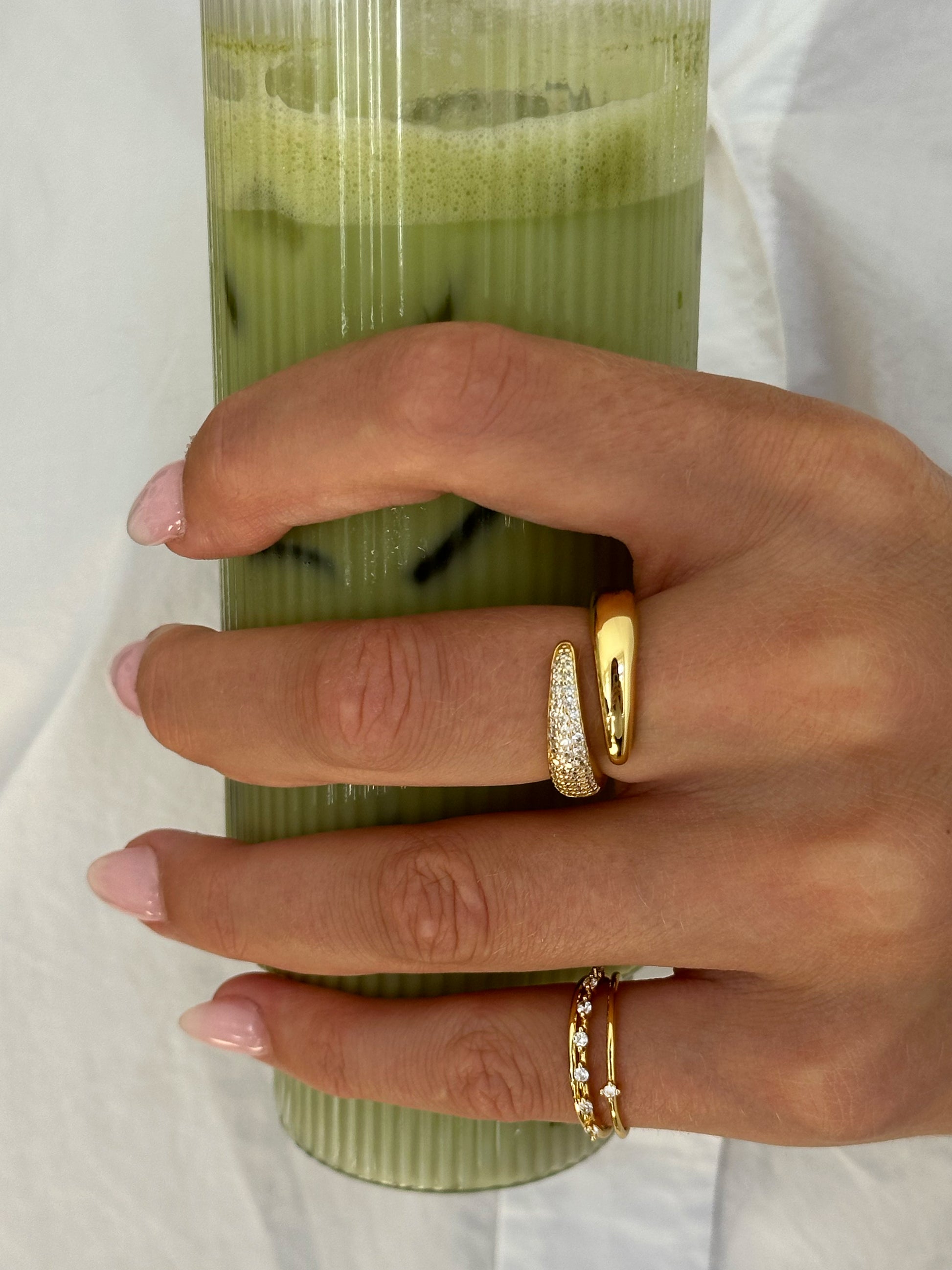 solo zirconia stacker ring 18k gold plated brass