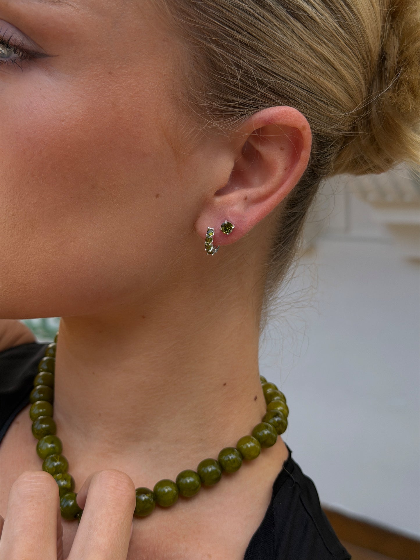 olive ora stud, huggie 925 silver plated stainless steel