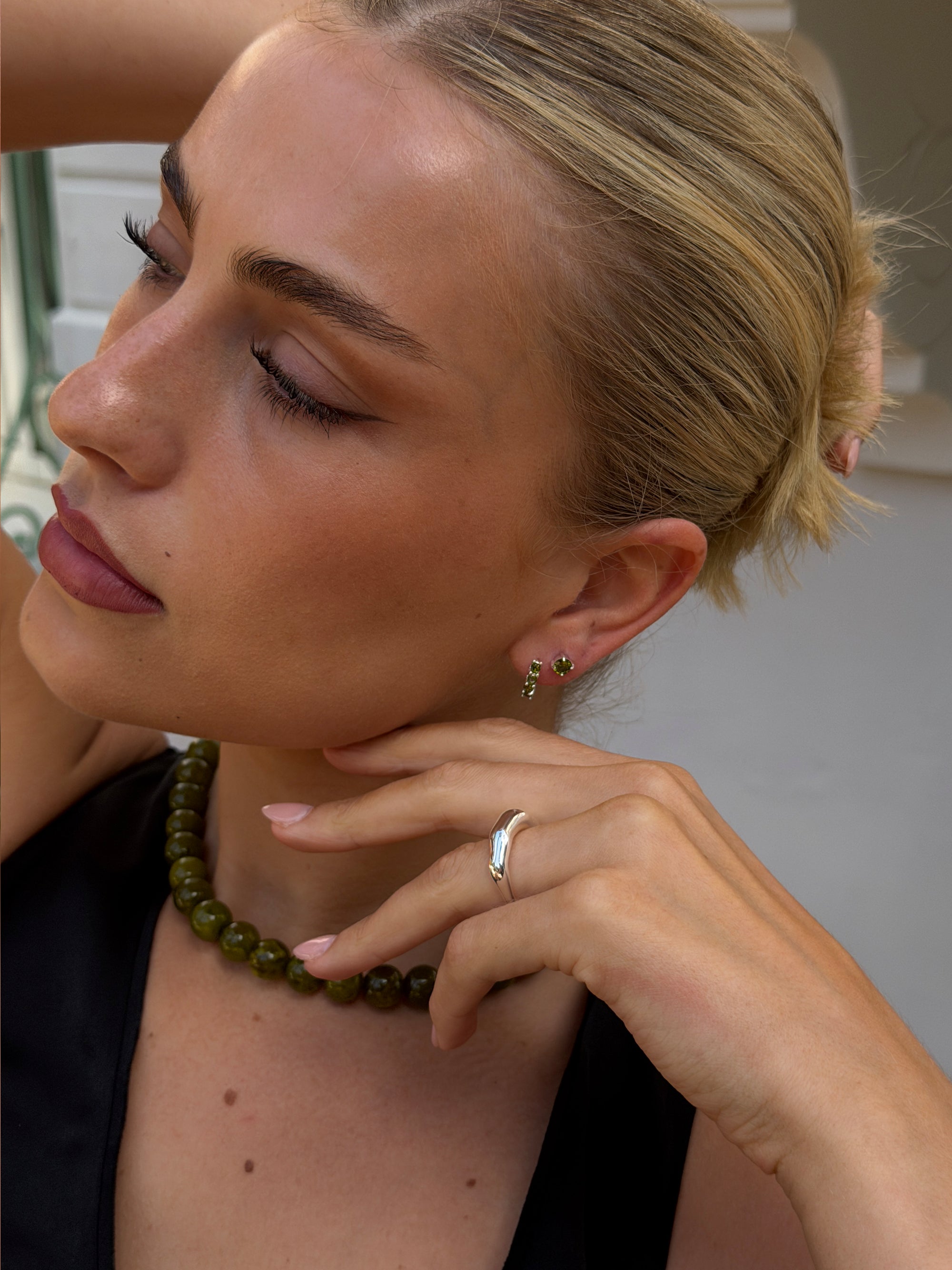 olive ora stud, huggie 925 silver plated stainless steel