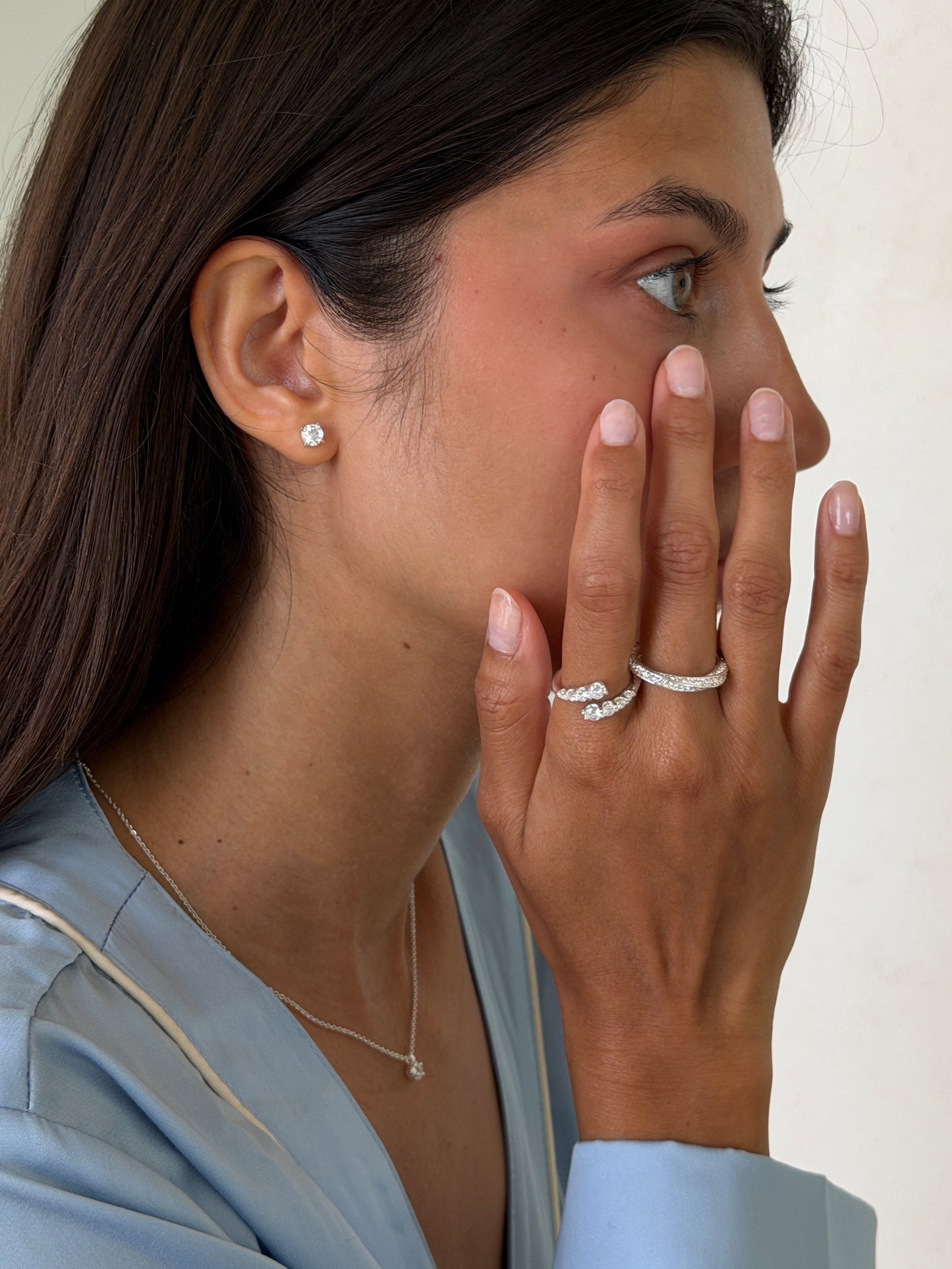 ora twisted ring, adjustable ring, stud 925 silver plated stainless steel