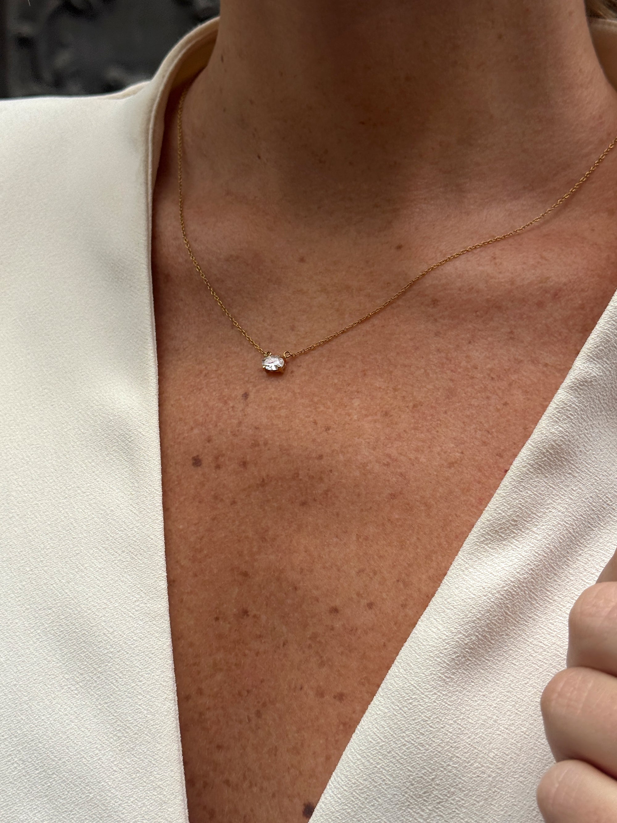 oval cut necklace Waterproof 18k gold PVD plated steel