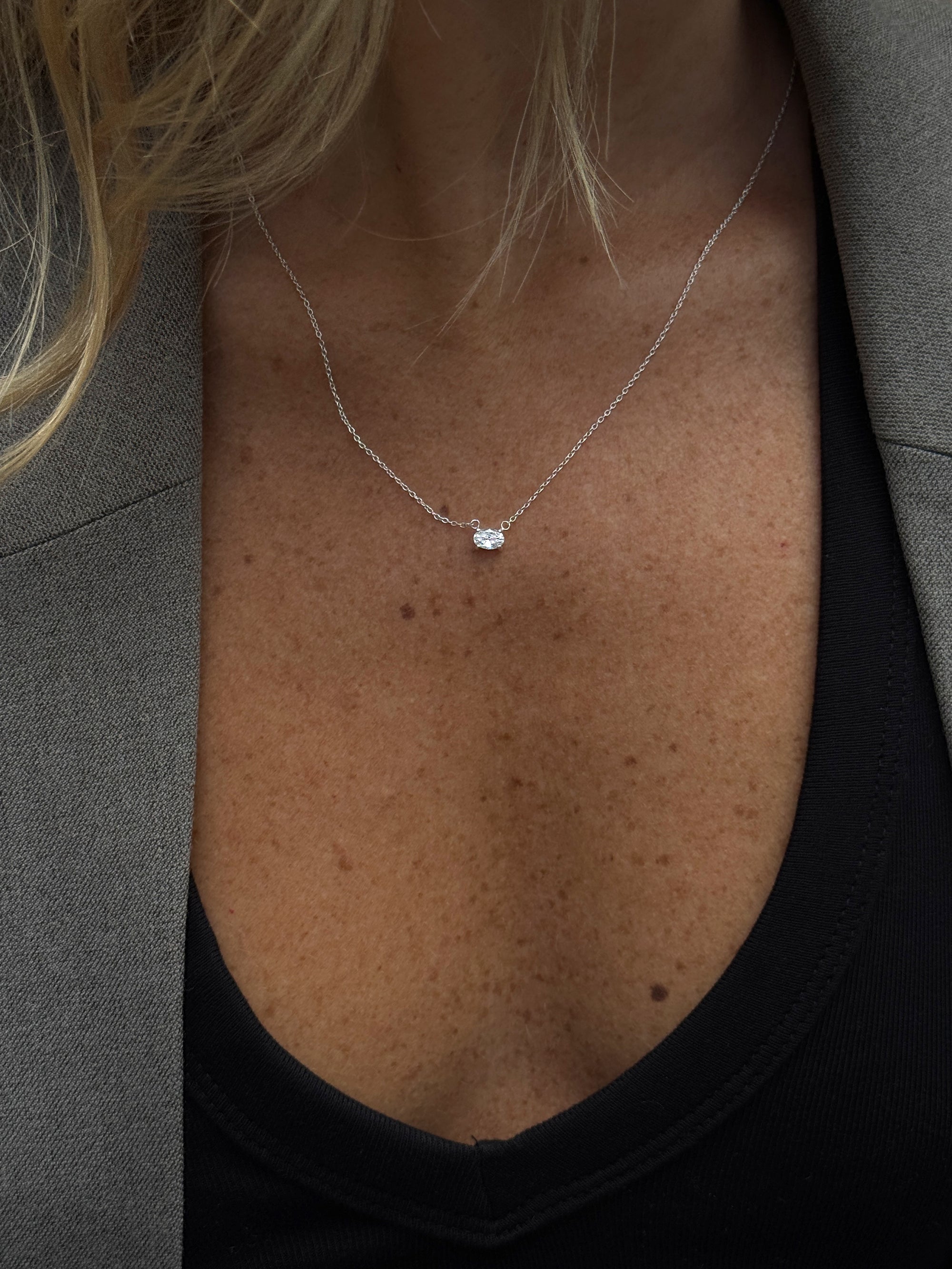 oval cut necklace 925 silver plated stainless steel