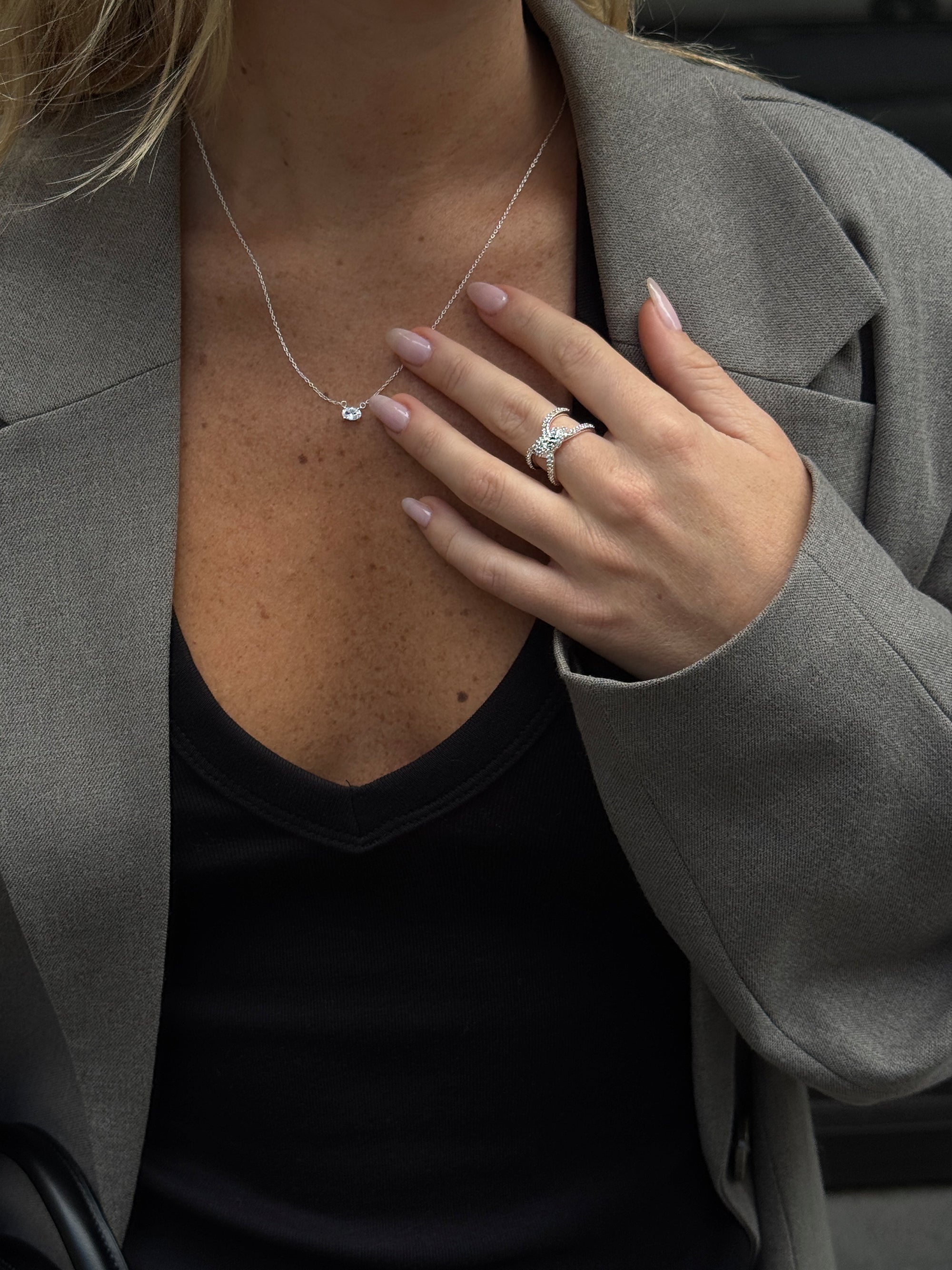 oval cut necklace925 silver plated stainless steel knot sage ring