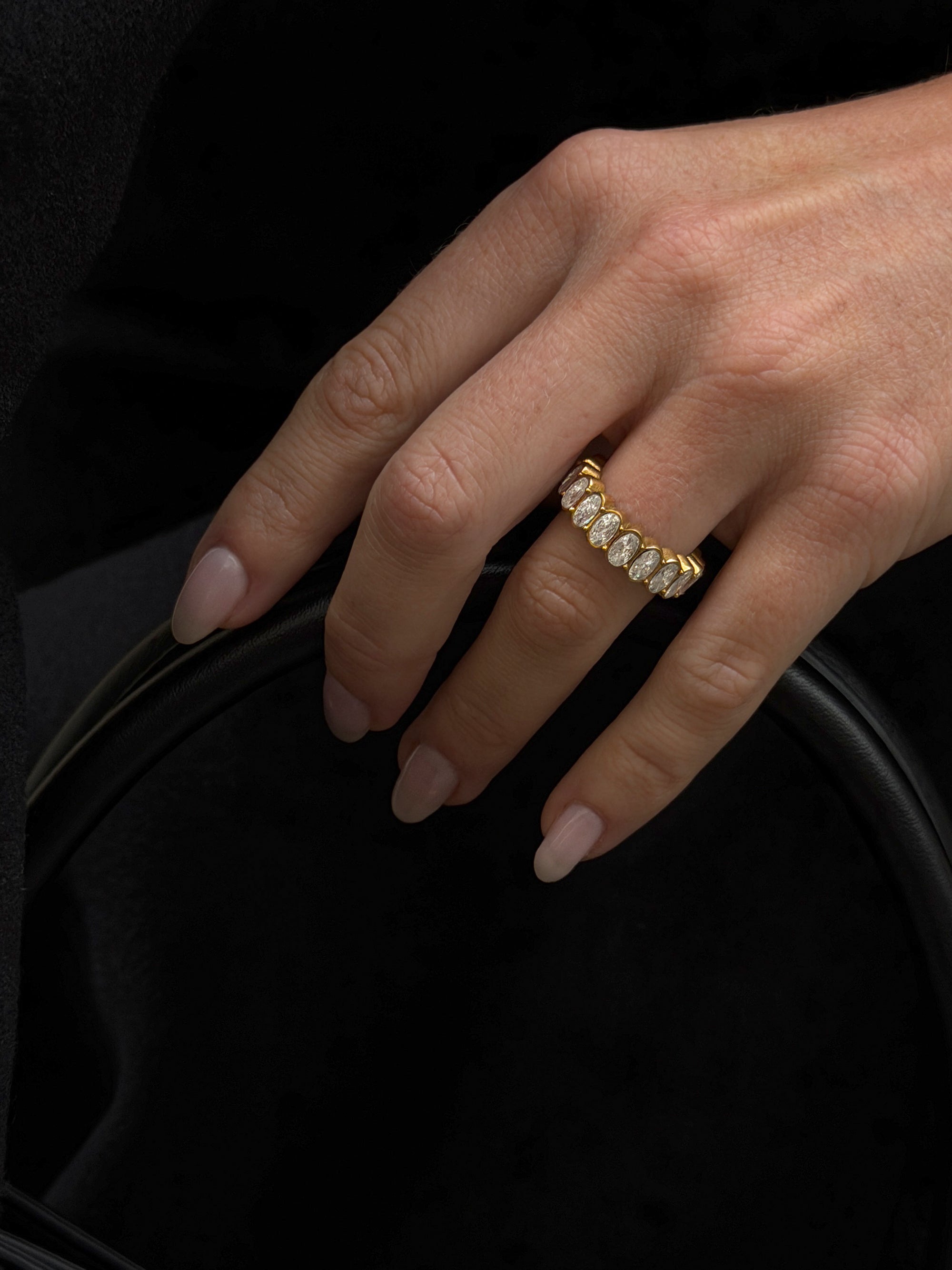 oval cut ring Waterproof 18K gold PVD plated steel