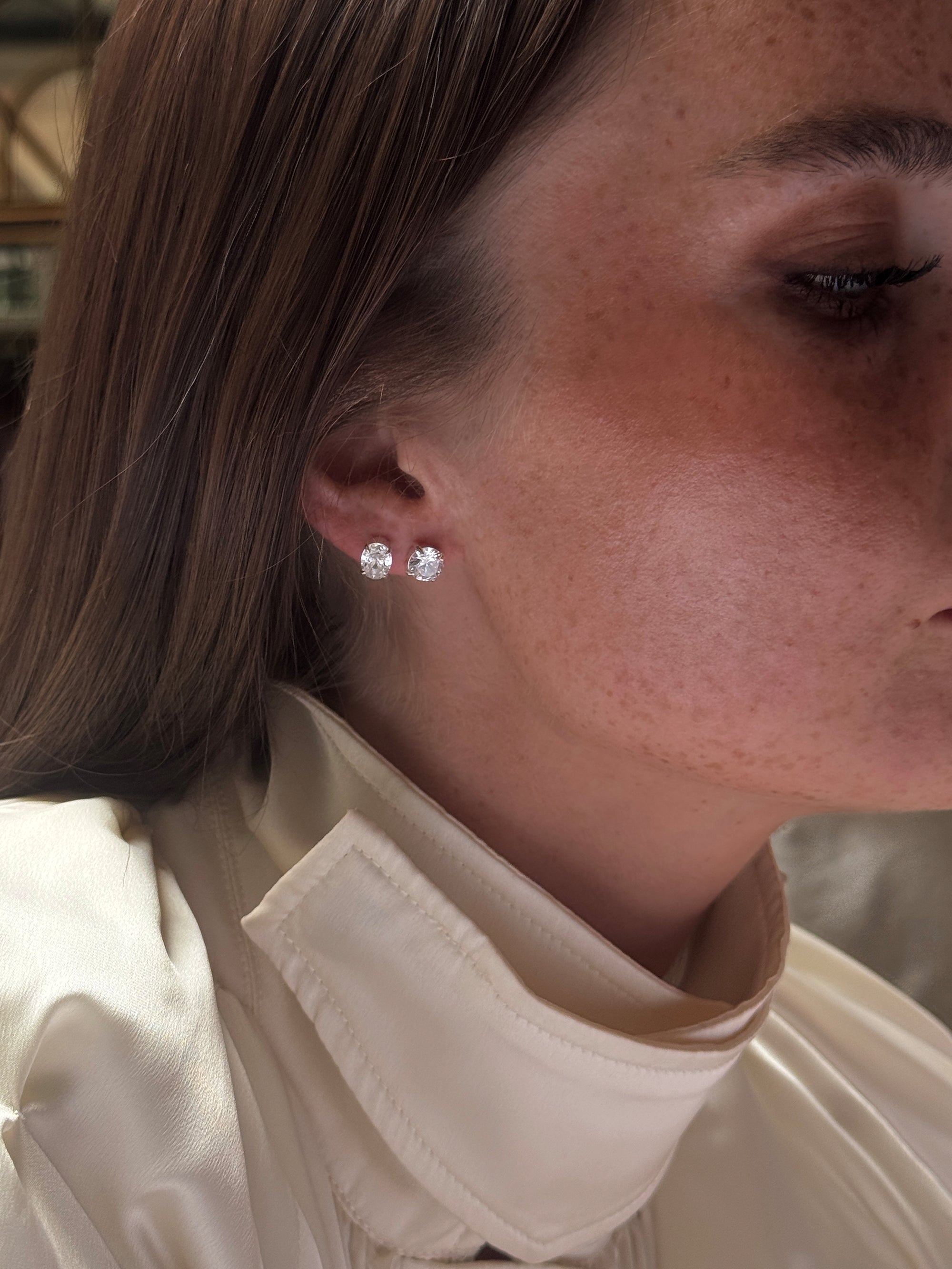 large oval cut stud, 7mm ora stud 925 silver plated stainless steel