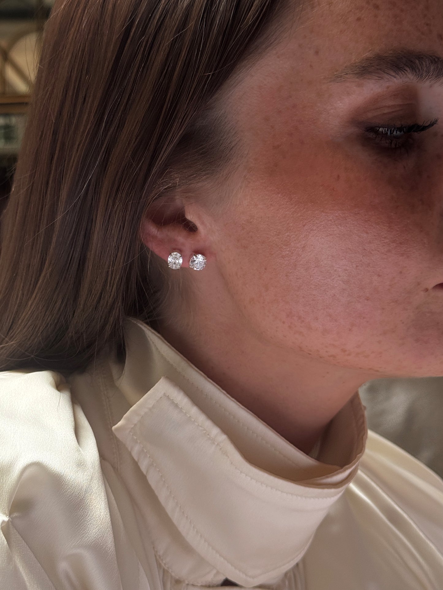 large oval cut stud, 7mm ora stud 925 silver plated stainless steel