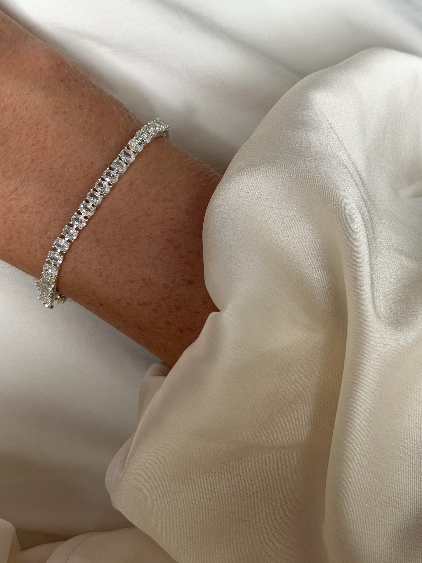 oval cut tennis bracelet 925 silver plated brass