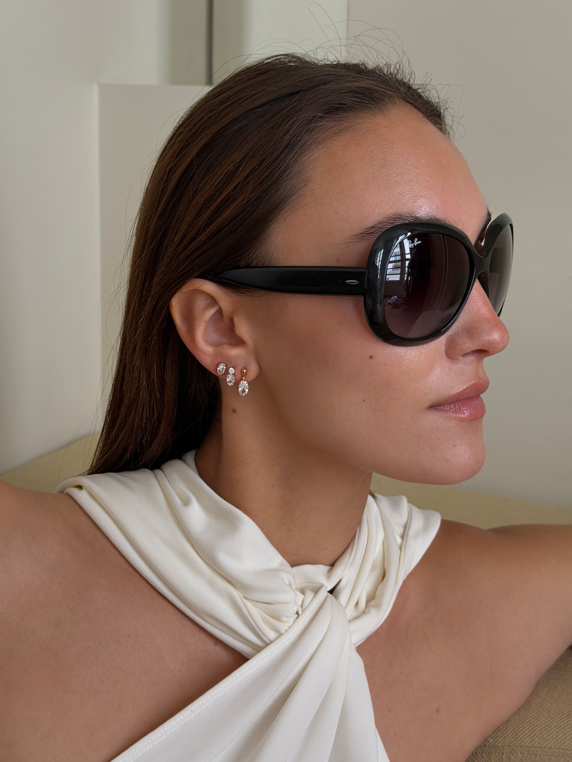 oval duo cut stud, oval cut stud, oval drop cut stud Waterproof 18k gold PVD plated steel