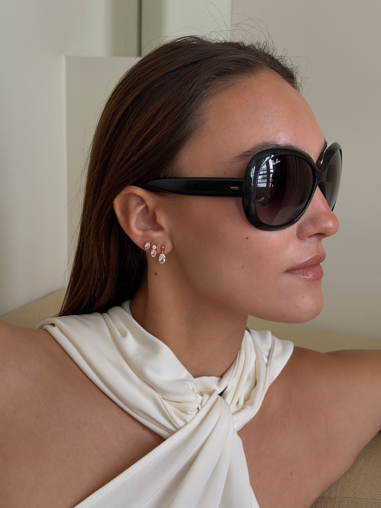 oval duo cut stud, oval cut stud, oval drop cut stud Waterproof 18k gold PVD plated steel