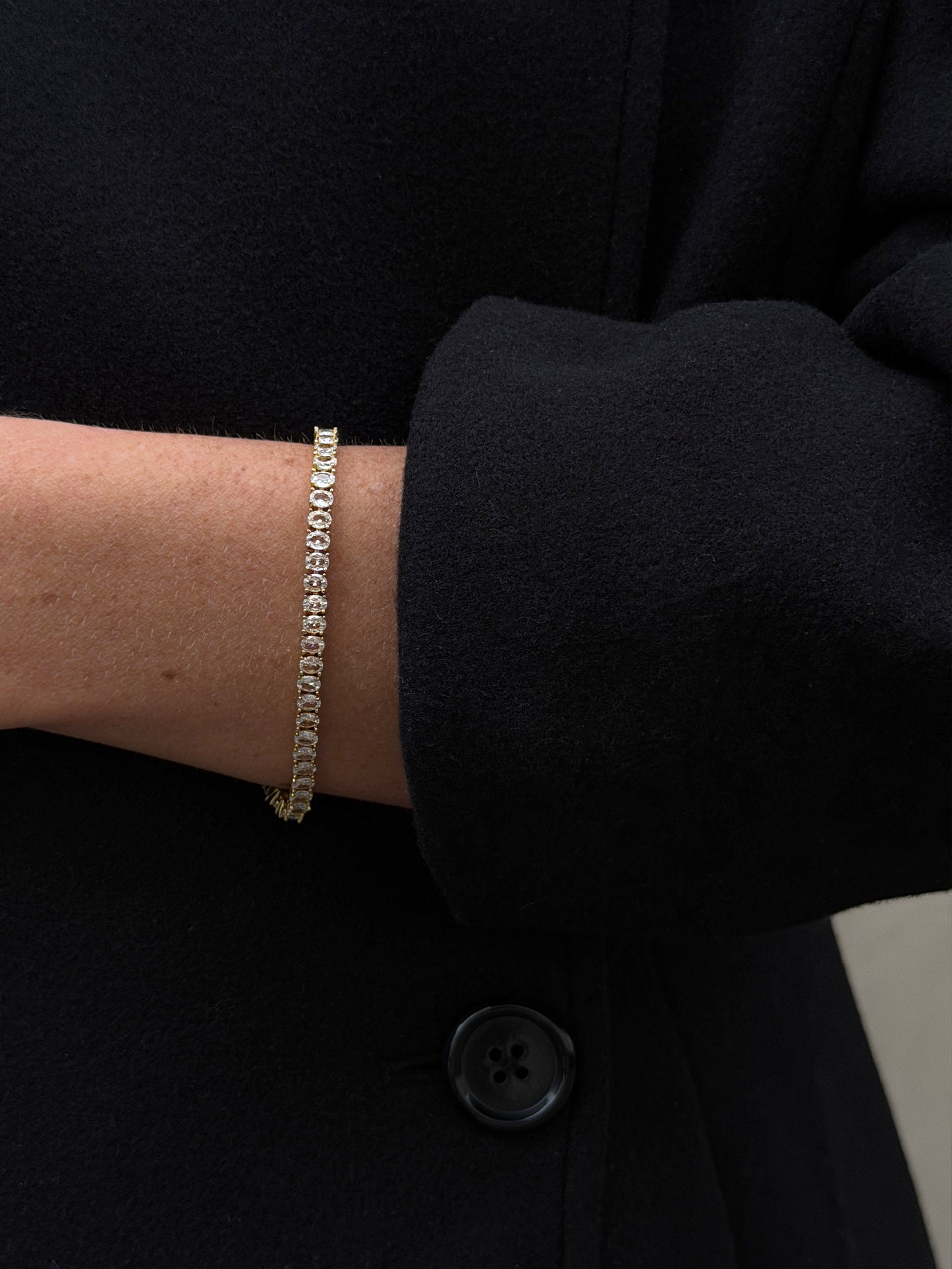 oval cut tennis bracelet 18k gold plated brass