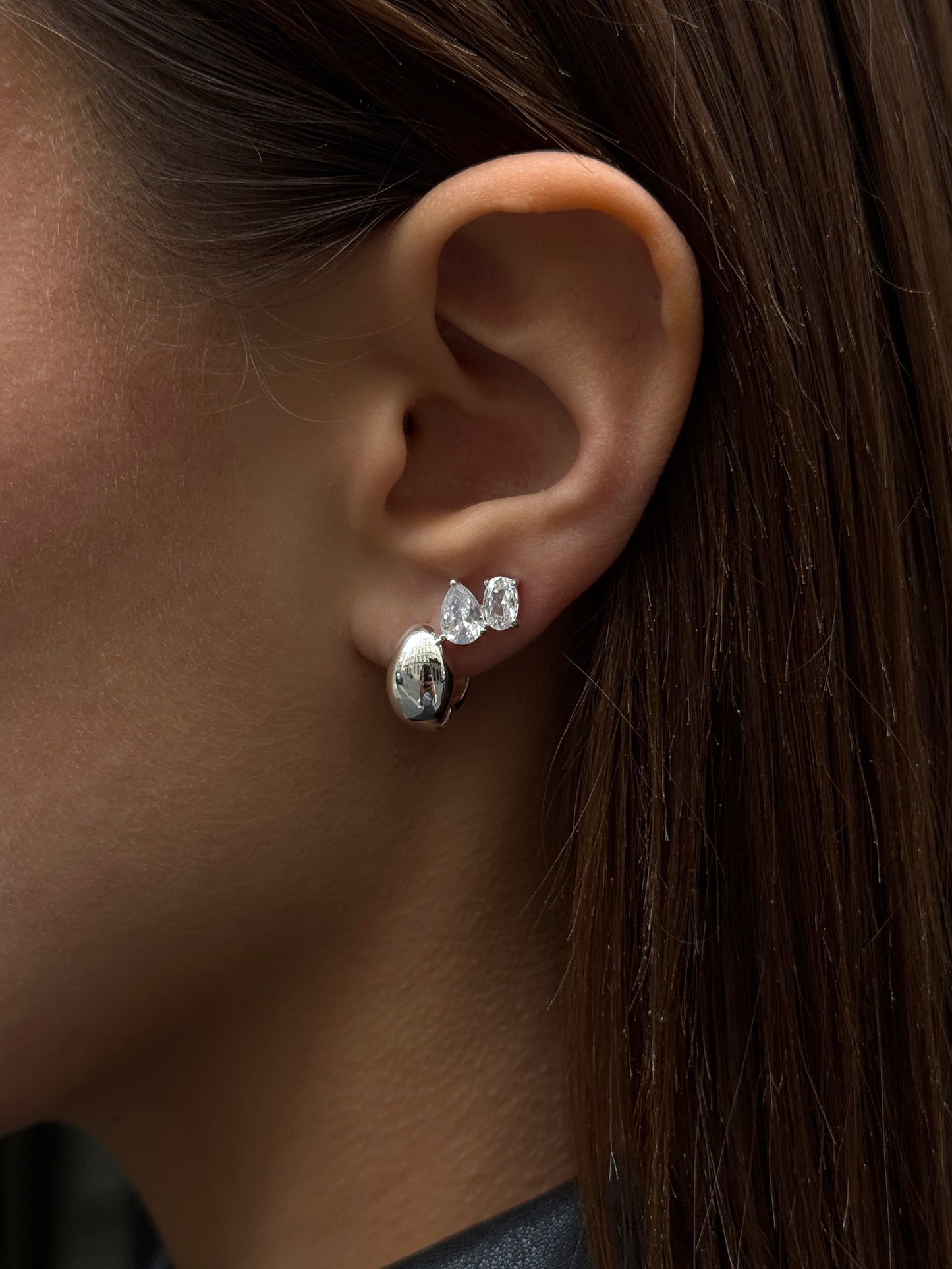Pear Duo Stud Silver