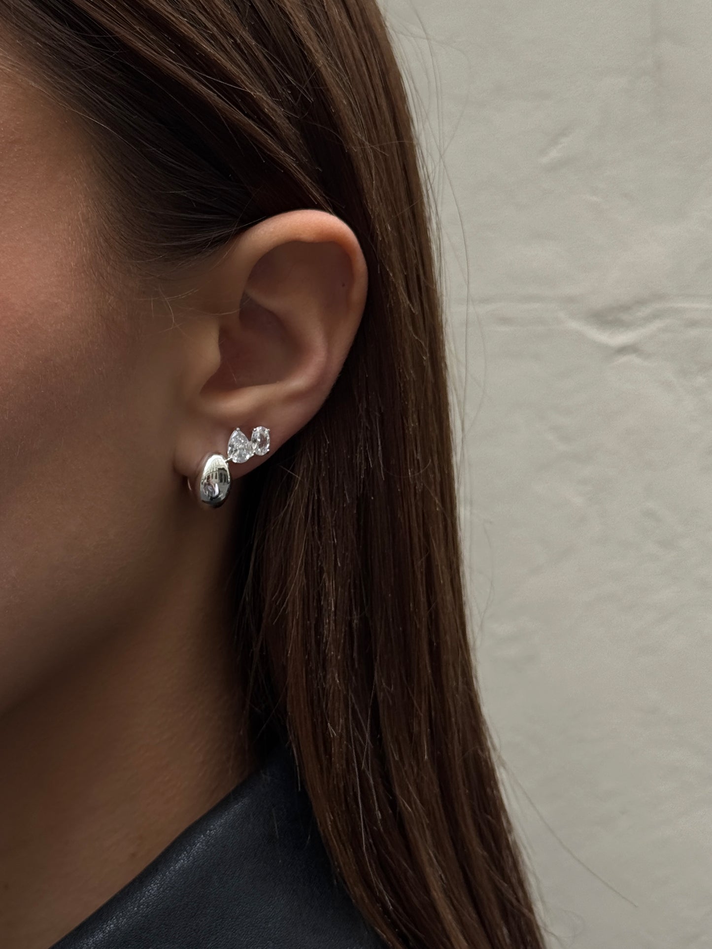 Pear Duo Stud Silver
