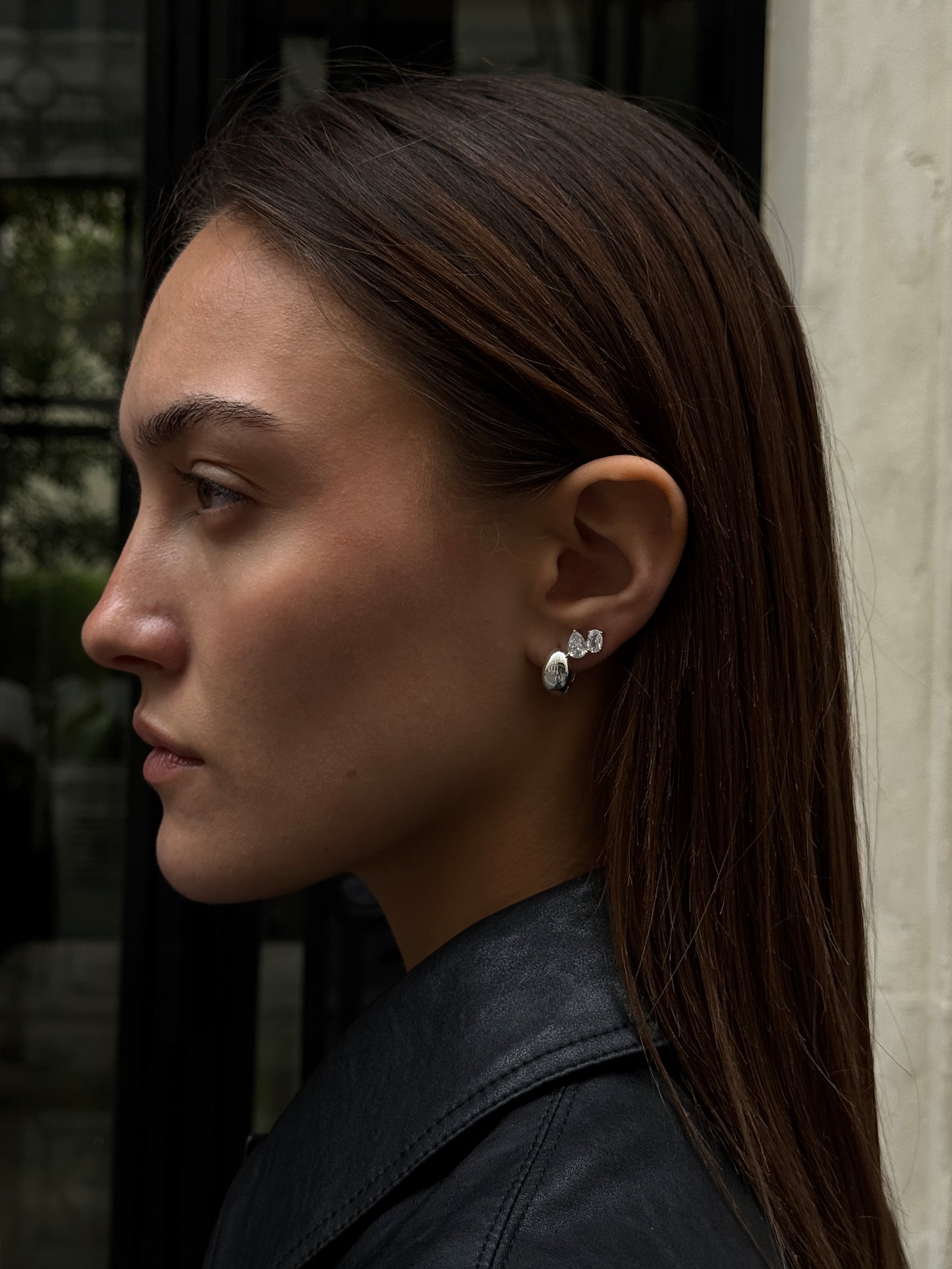 Pear Duo Stud Silver