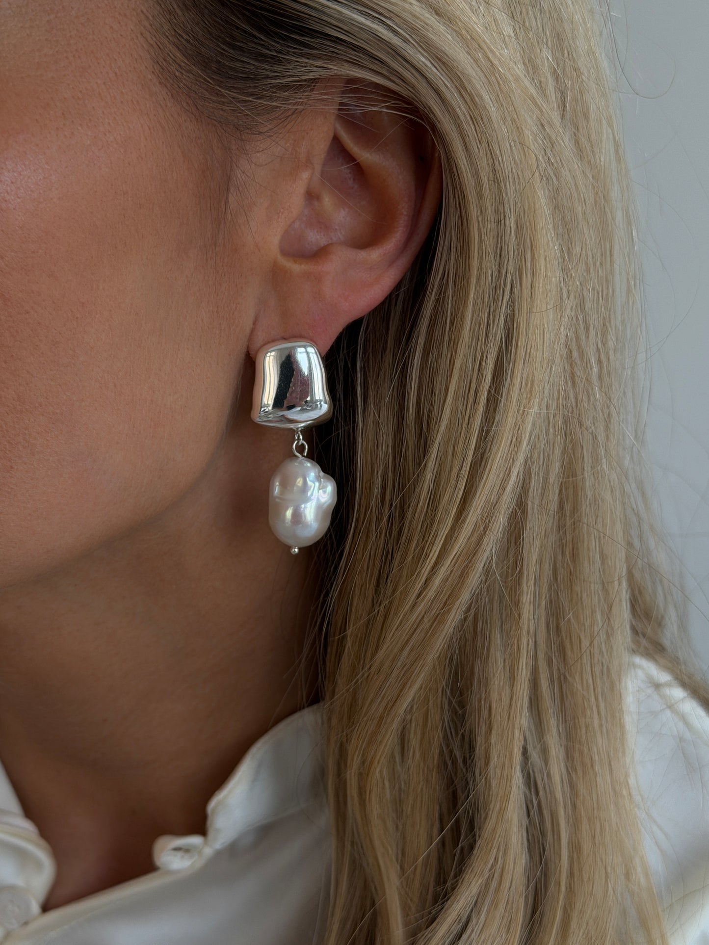 dune pearl earring 925 silver plated steel, freshwater pearl