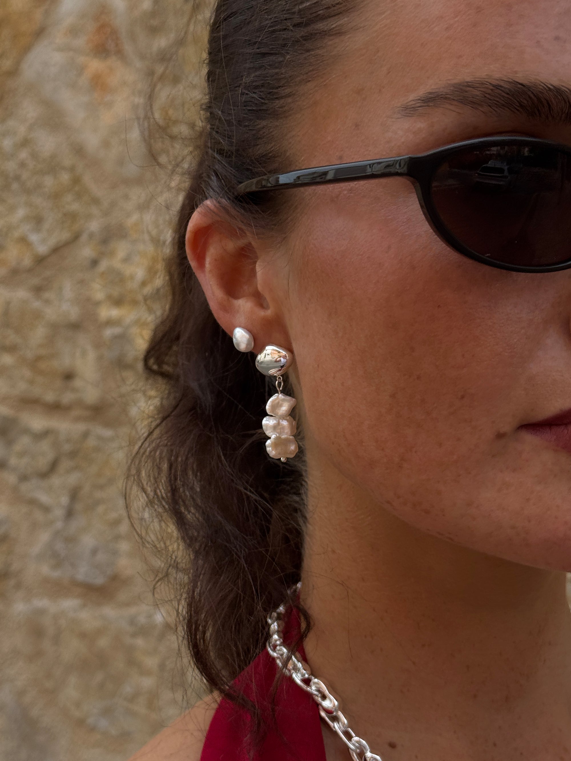Pearl Studs Shorline pearl earrings 925 sterling plated steel