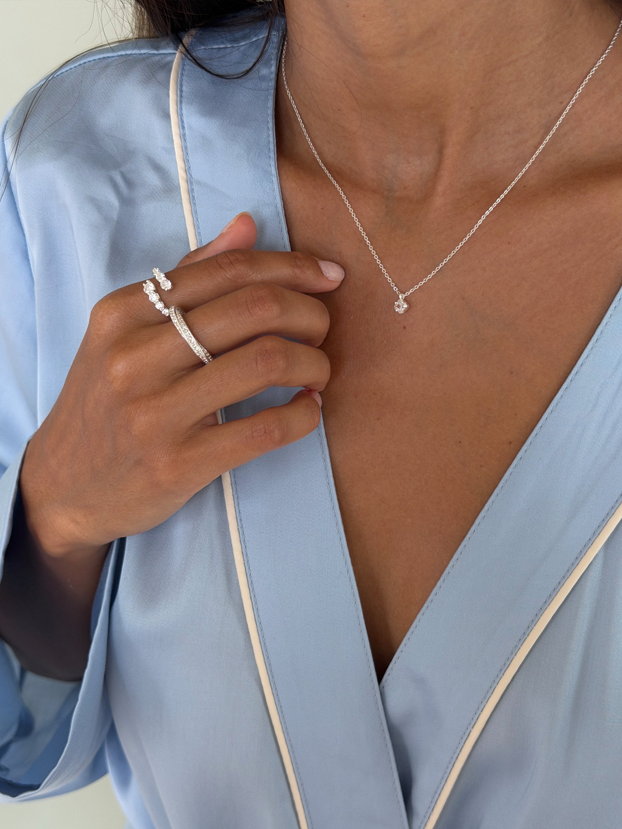 ora twisted ring, adjustable ring, quatrefoil necklace, 925 silver plated stainless steel