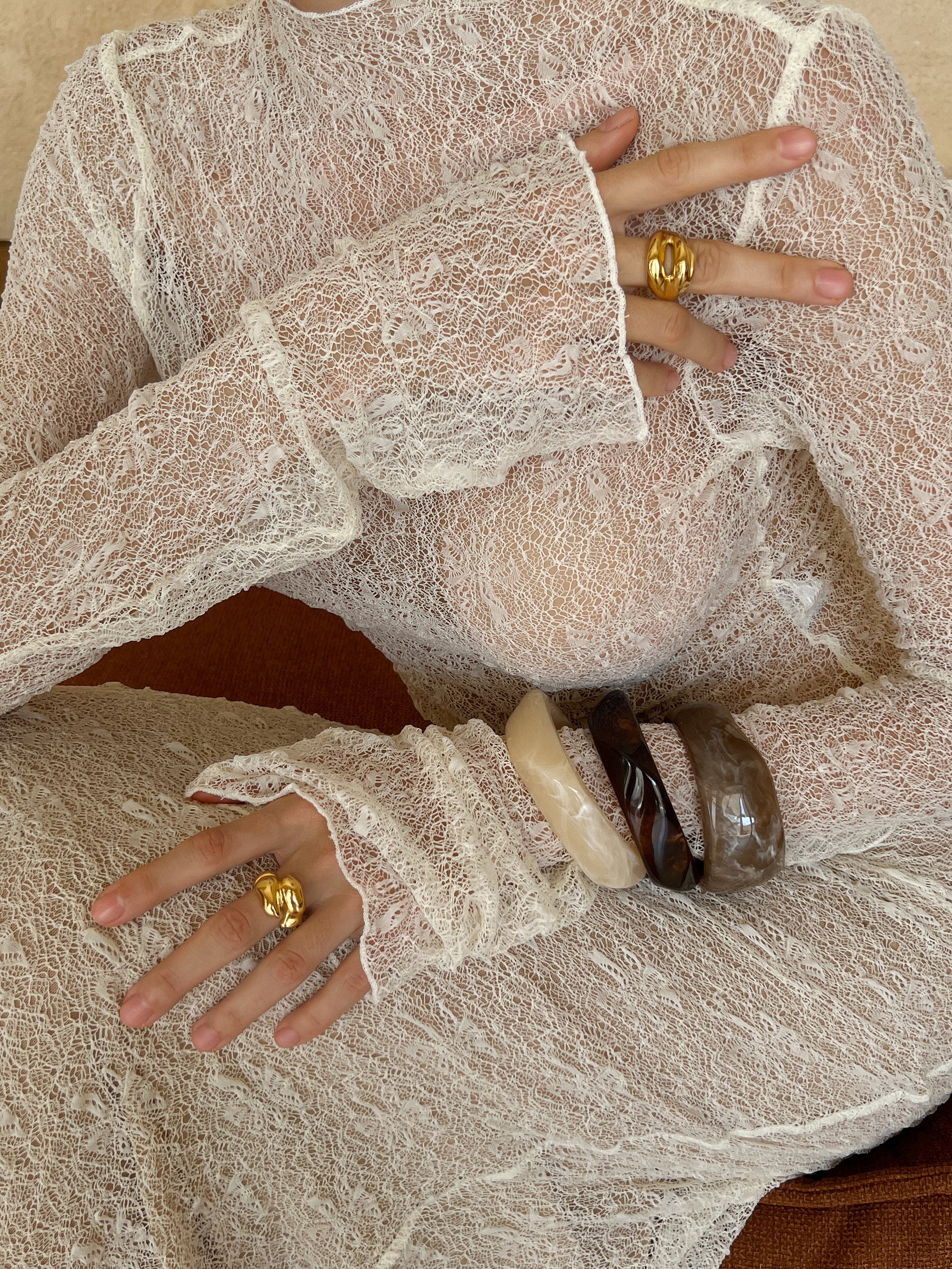 terra duo ring, dune duo ring waterproof 18k gold PVD plating, resin bangle bracelets