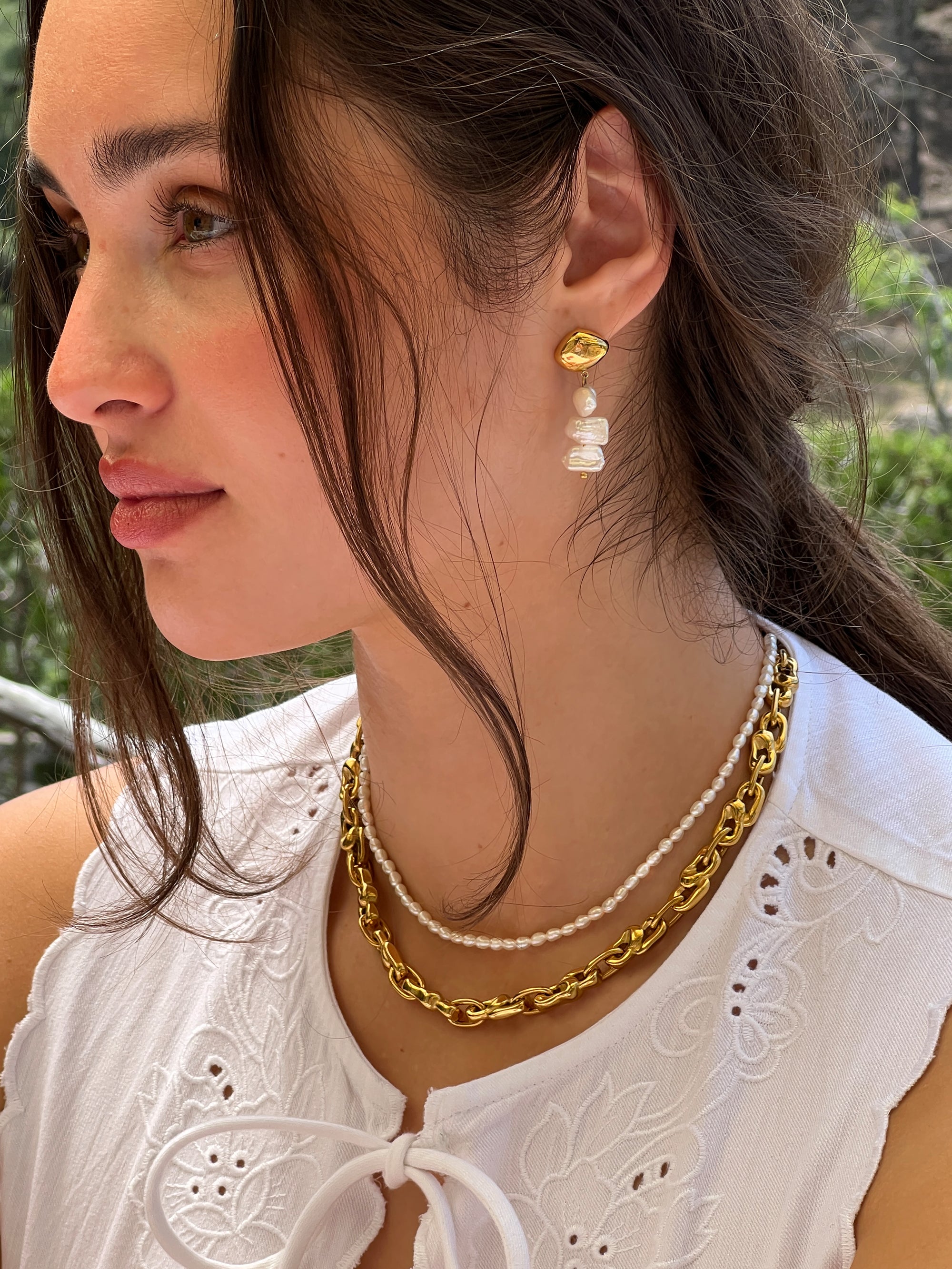 Shoreline pearl earrings waterproof 18k pvd plated steel