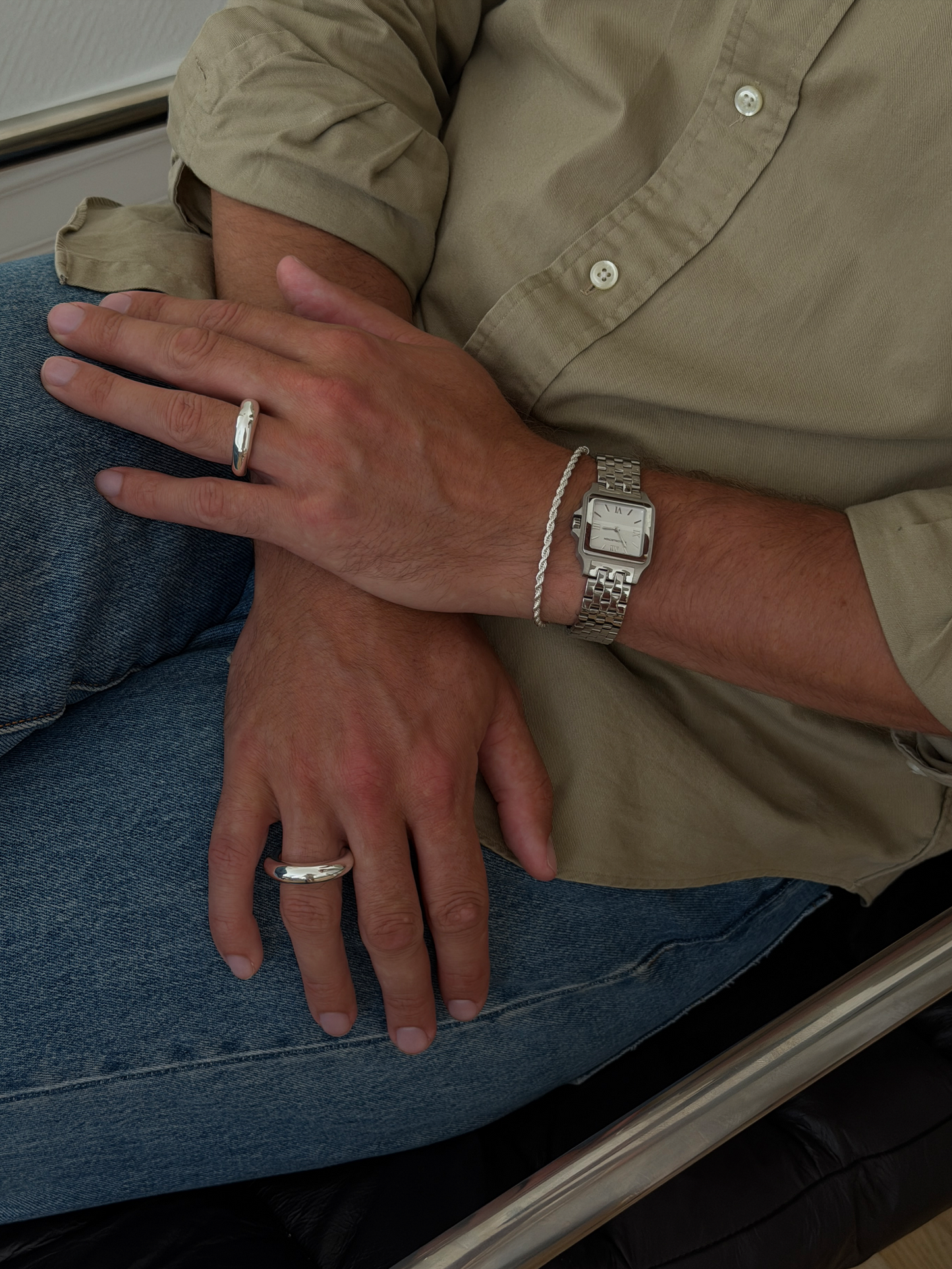 4mm rope chain bracelet , arc melt ring, arc chunky ring 925 silver plated stainless steel