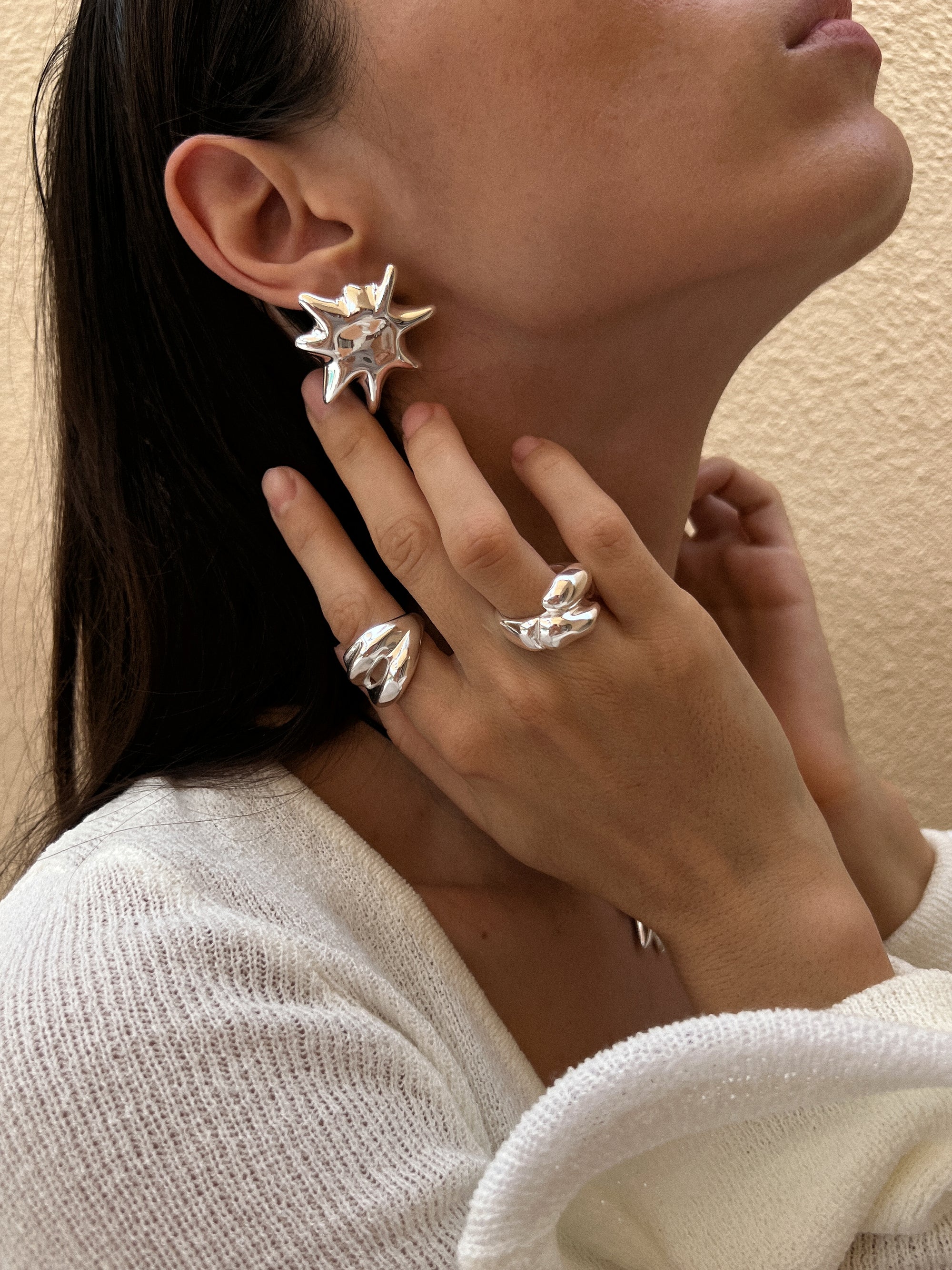 solare earrings, terra duo ring, dune duo ring 925 silver plated steel