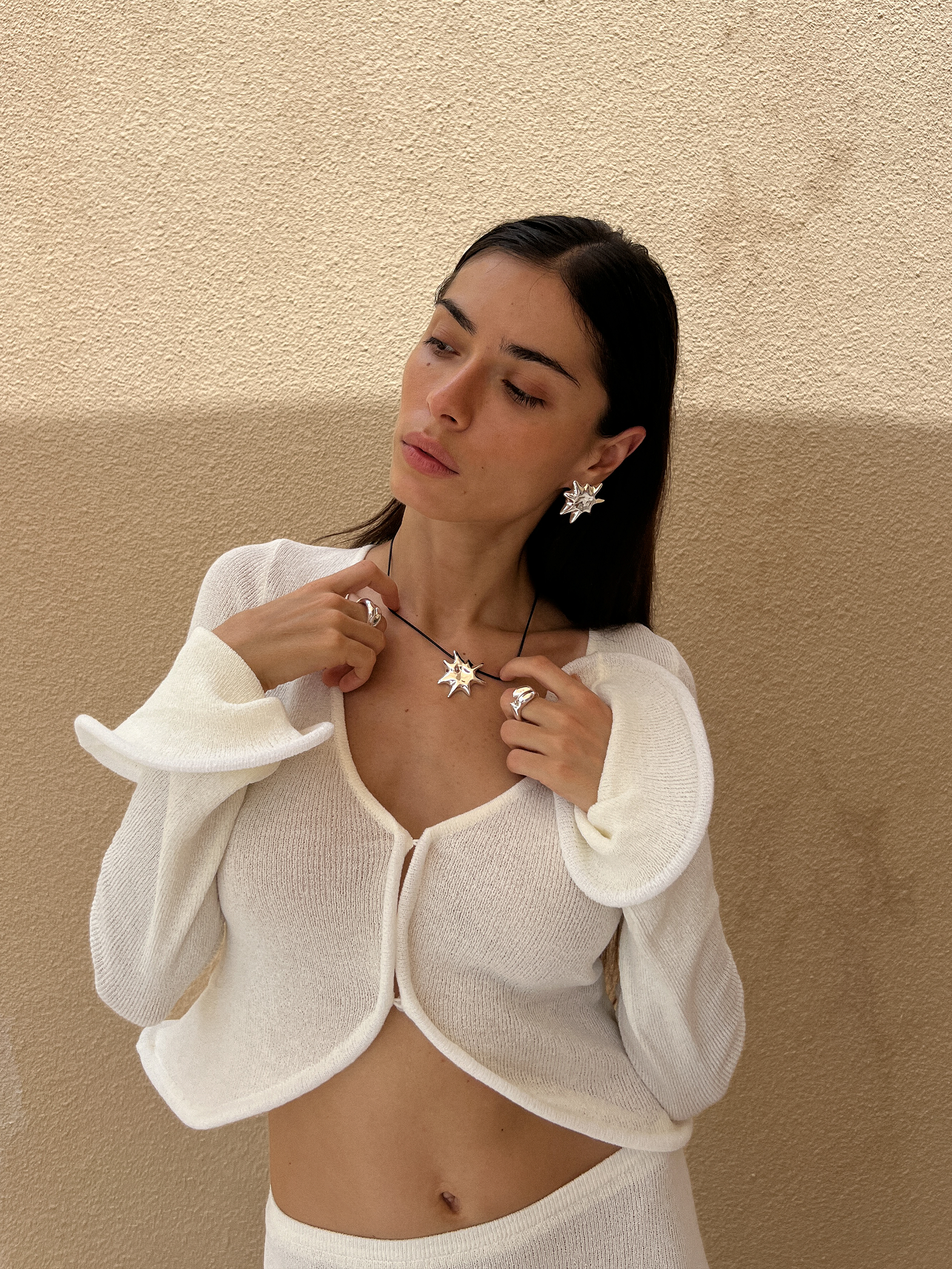 solare earring, necklace, dune, terra duo ring 925 silver plated steel 