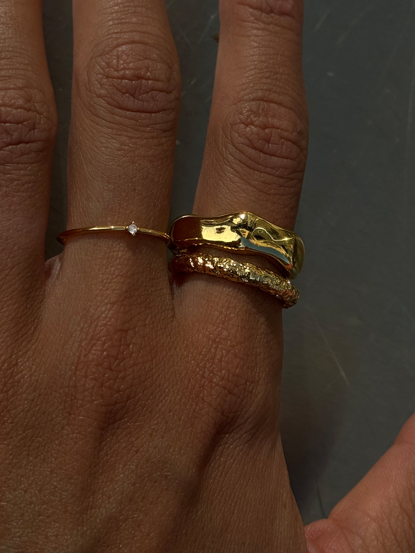 solo zirconia stacker ring 18k gold plated brass