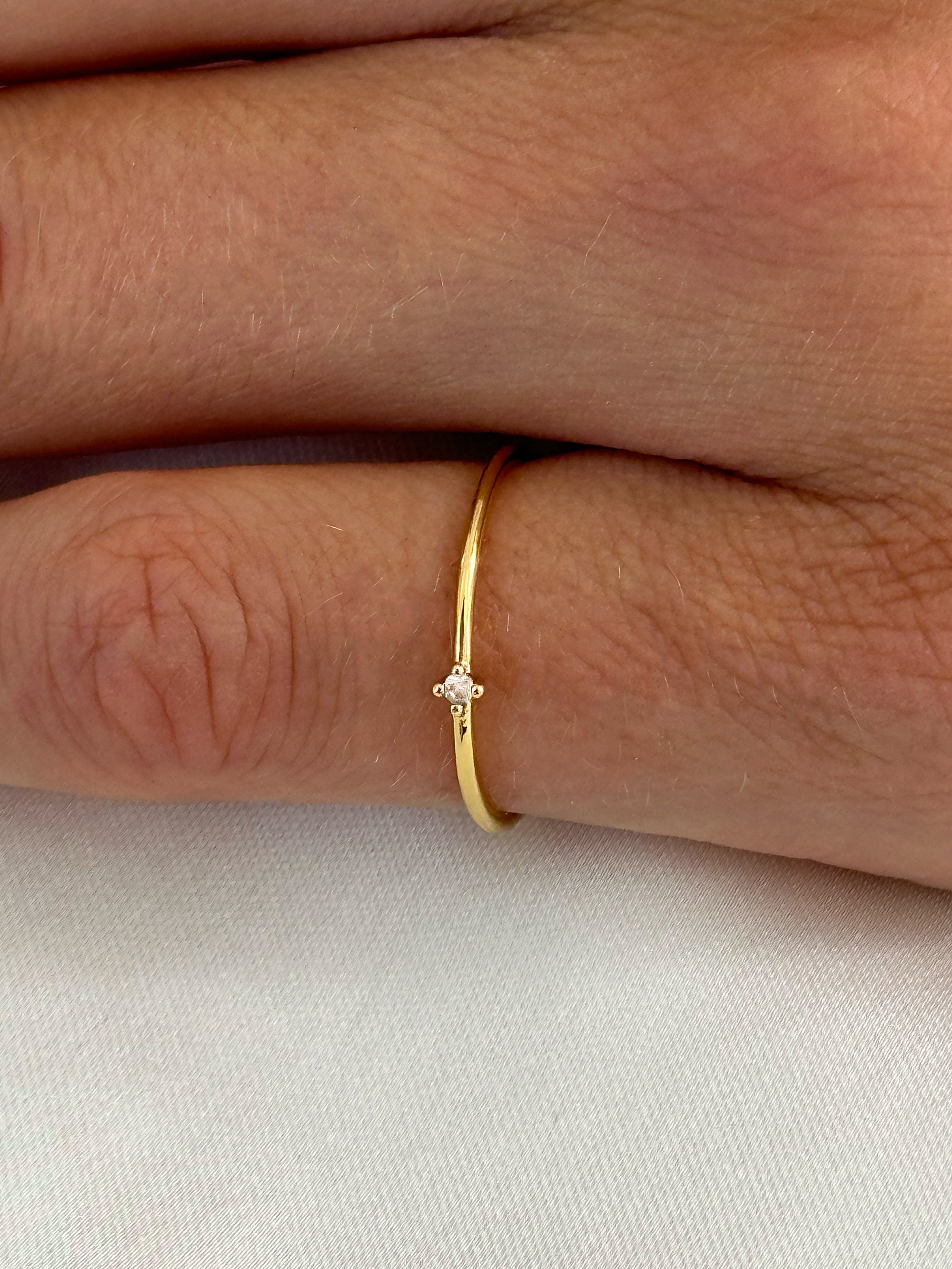 solo zirconia stacker ring 18k gold plated brass