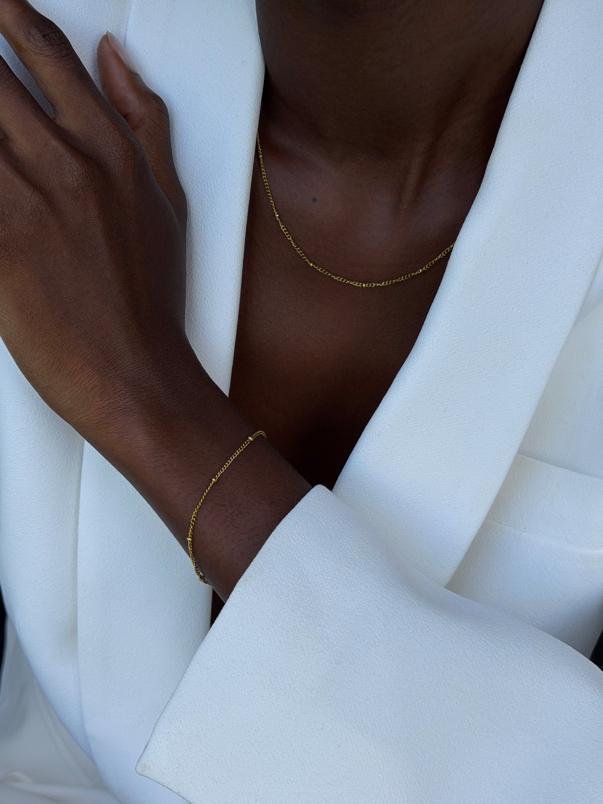 spheres necklace bracelet Waterproof 18k gold PVD plated steel