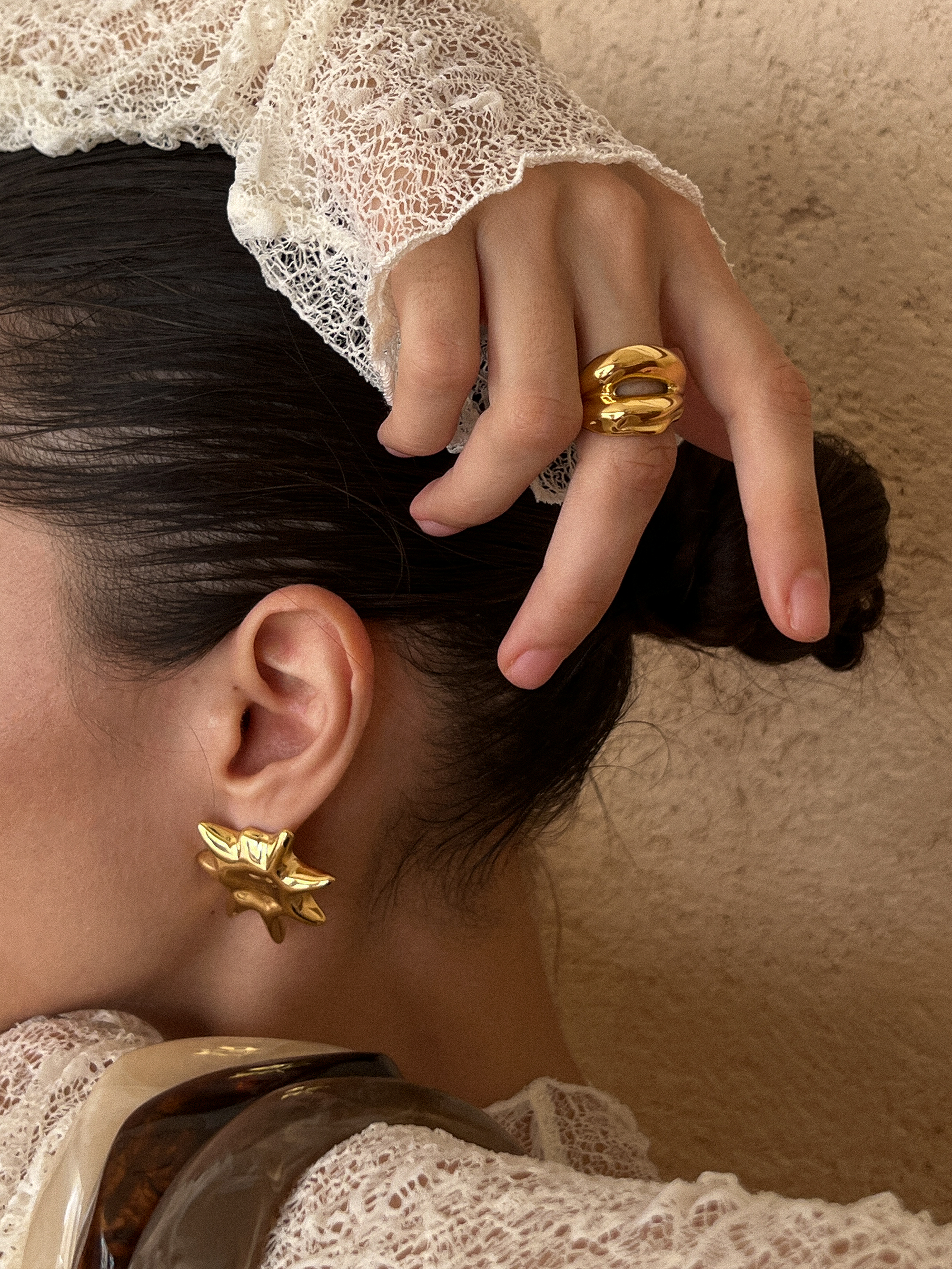 terra duo ring, waterproof 18k gold PVD plating