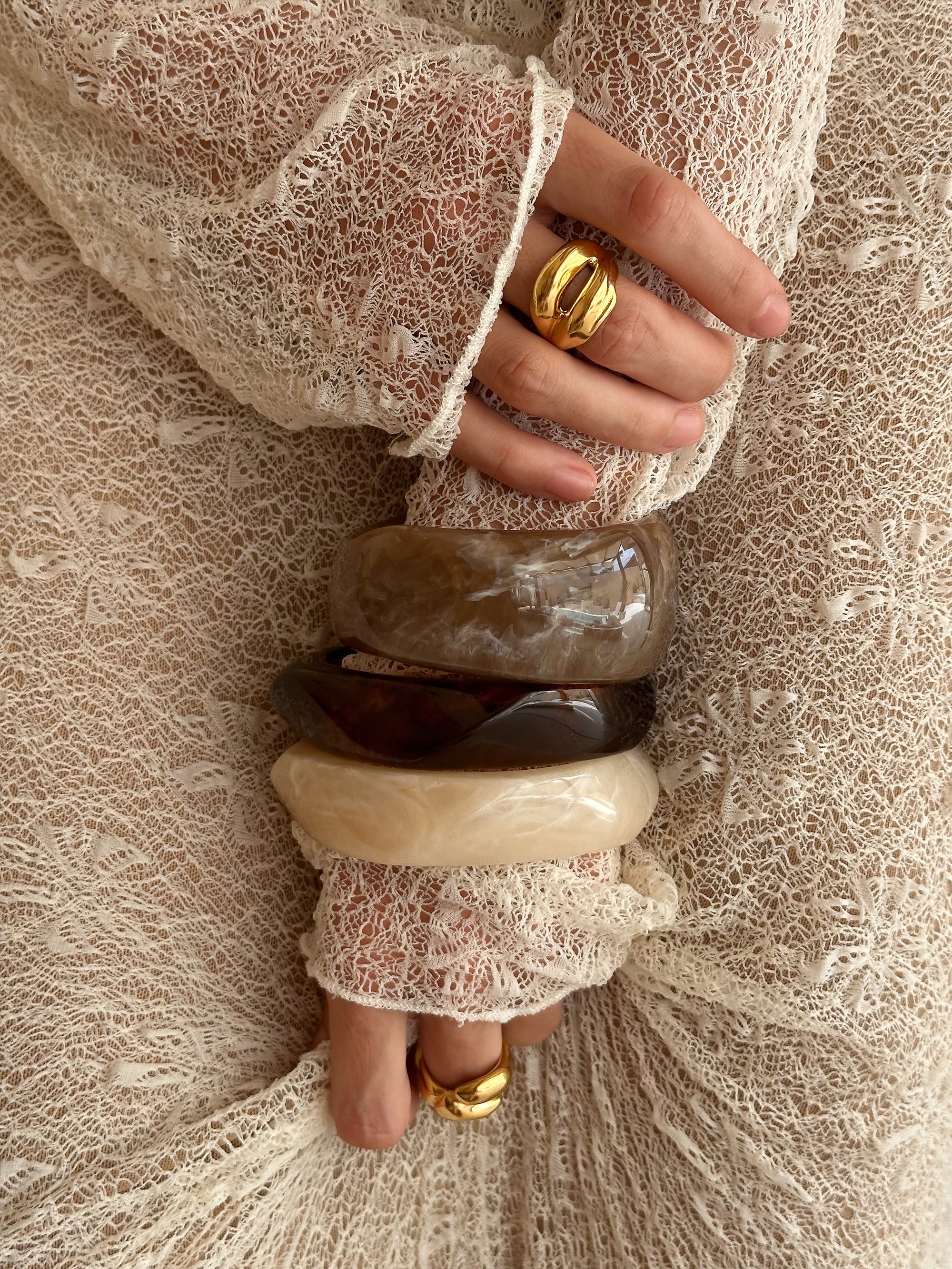 terra duo ring, dune duo ring waterproof 18k gold PVD plating, resin bangle bracelets