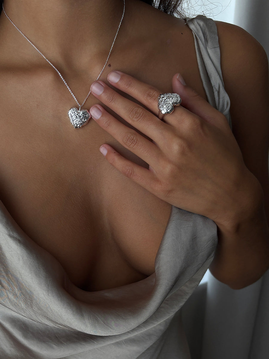 Textured Heart Ring Silver