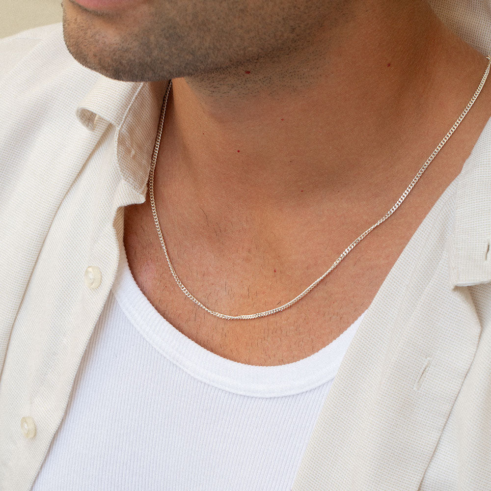 Thin Curb Chain Necklace Men 925 sterling silver plated brass