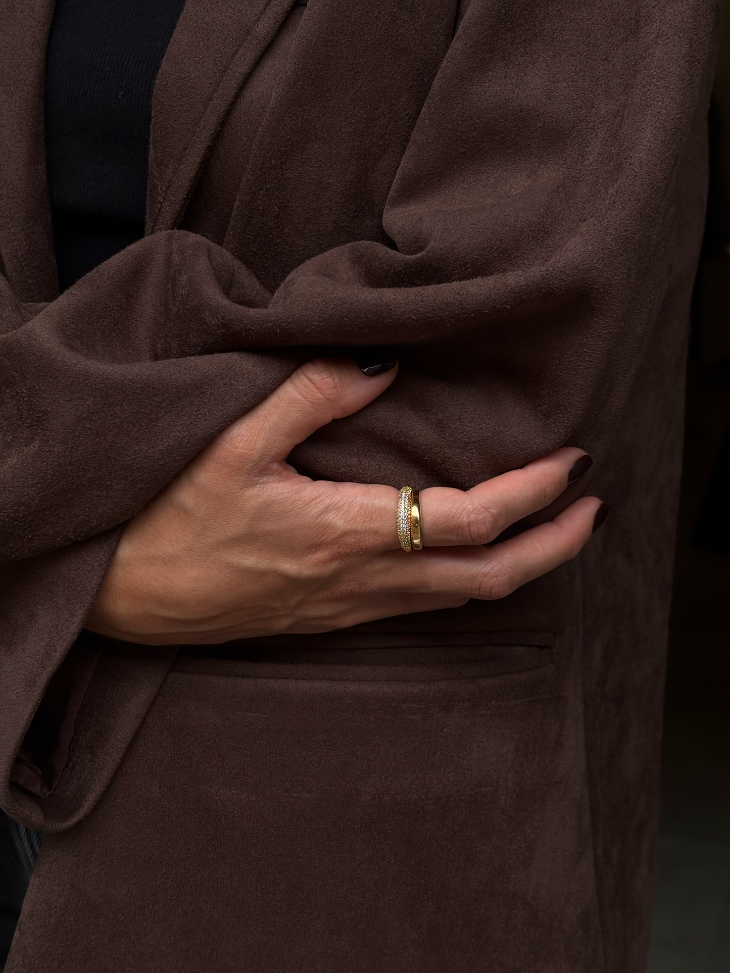 Minimal gold pavé dome ring, slim ring for stacking and everyday wear