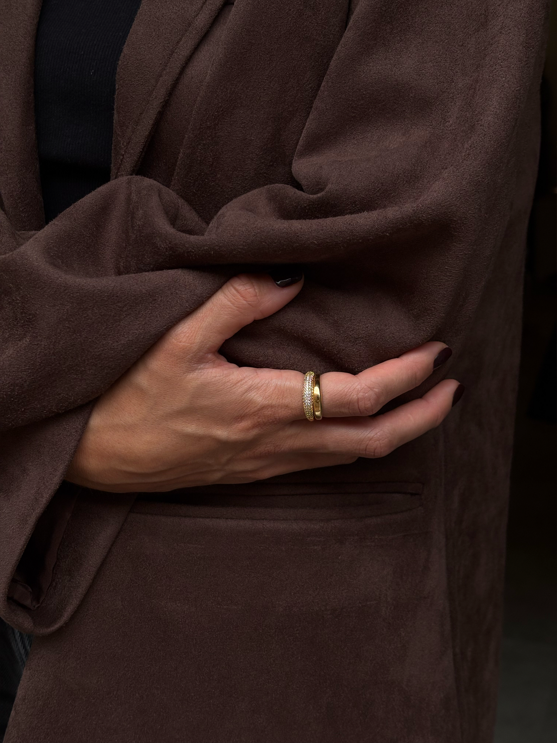 Minimal gold pavé dome ring, slim ring for stacking and everyday wear