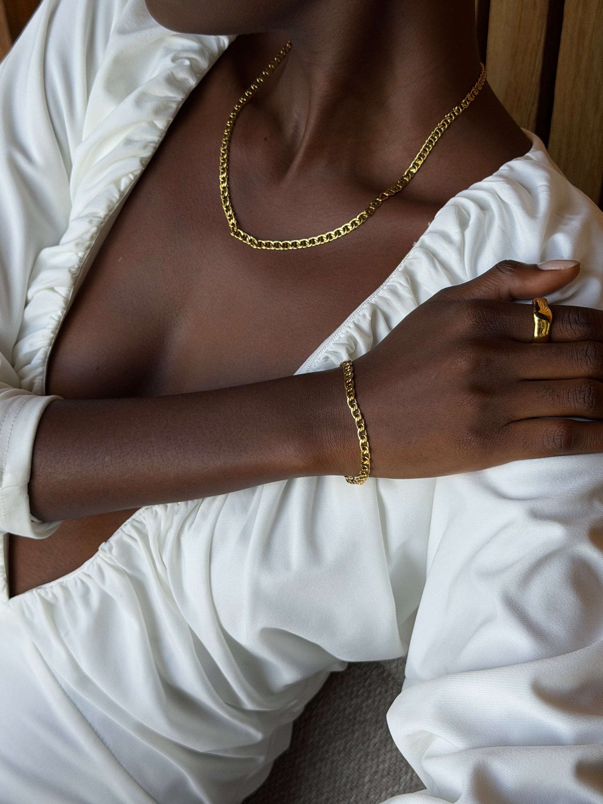 thin bismarck bracelet necklace Waterproof 18k gold PVD plated steel