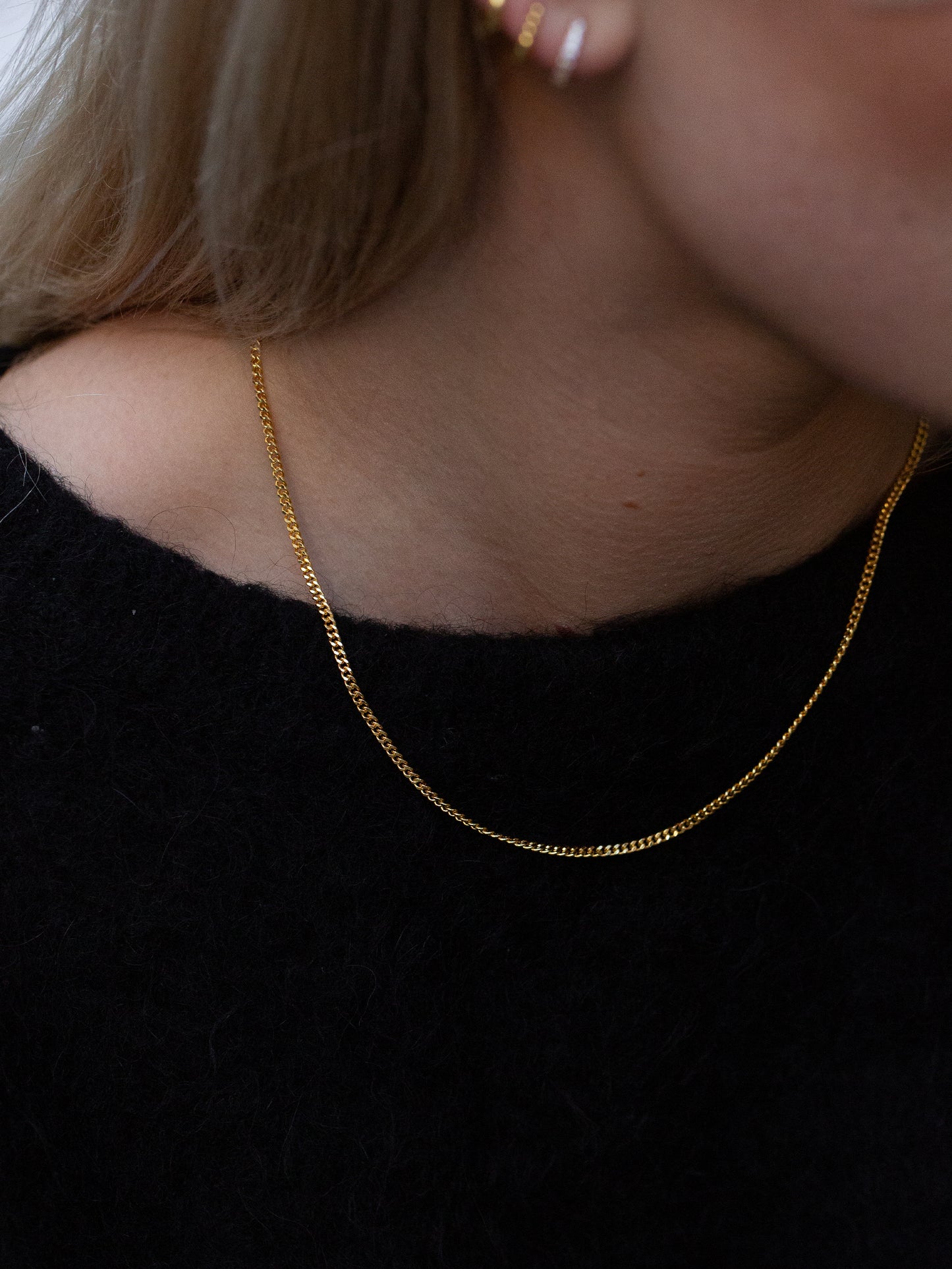 thin curb chain necklace 18k gold plated brass