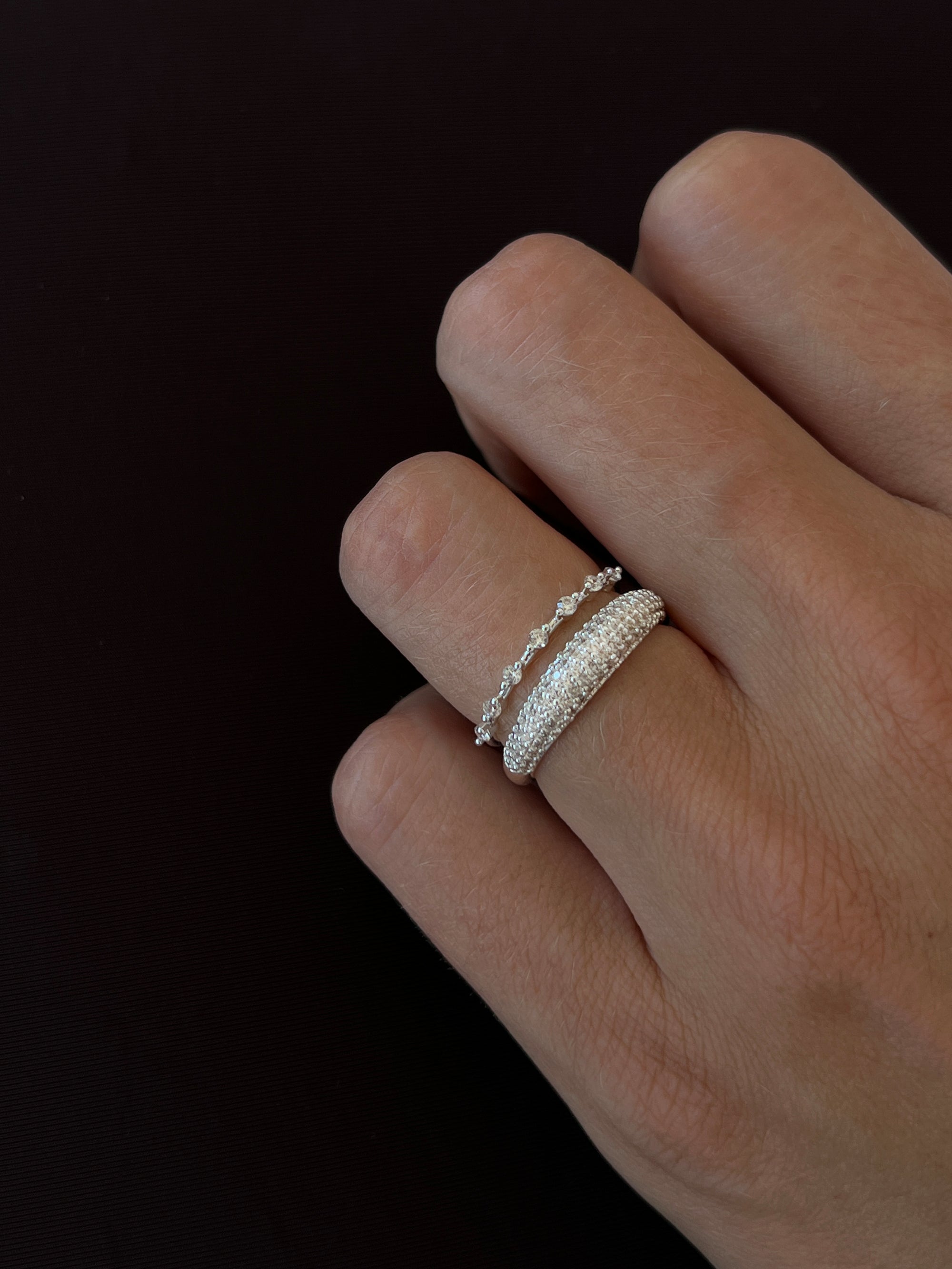 thin pave dome ring 925 silver plated brass