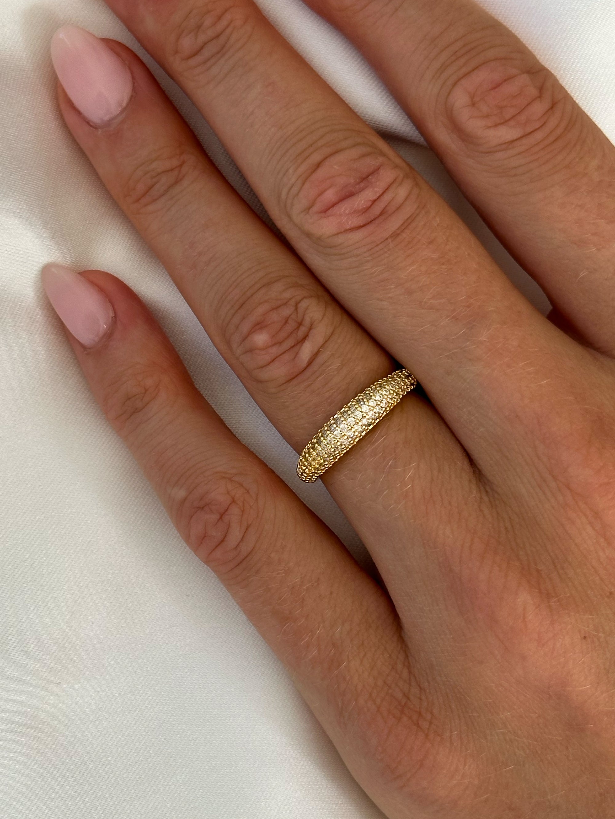 thin pave dome ring 18k gold plated brass