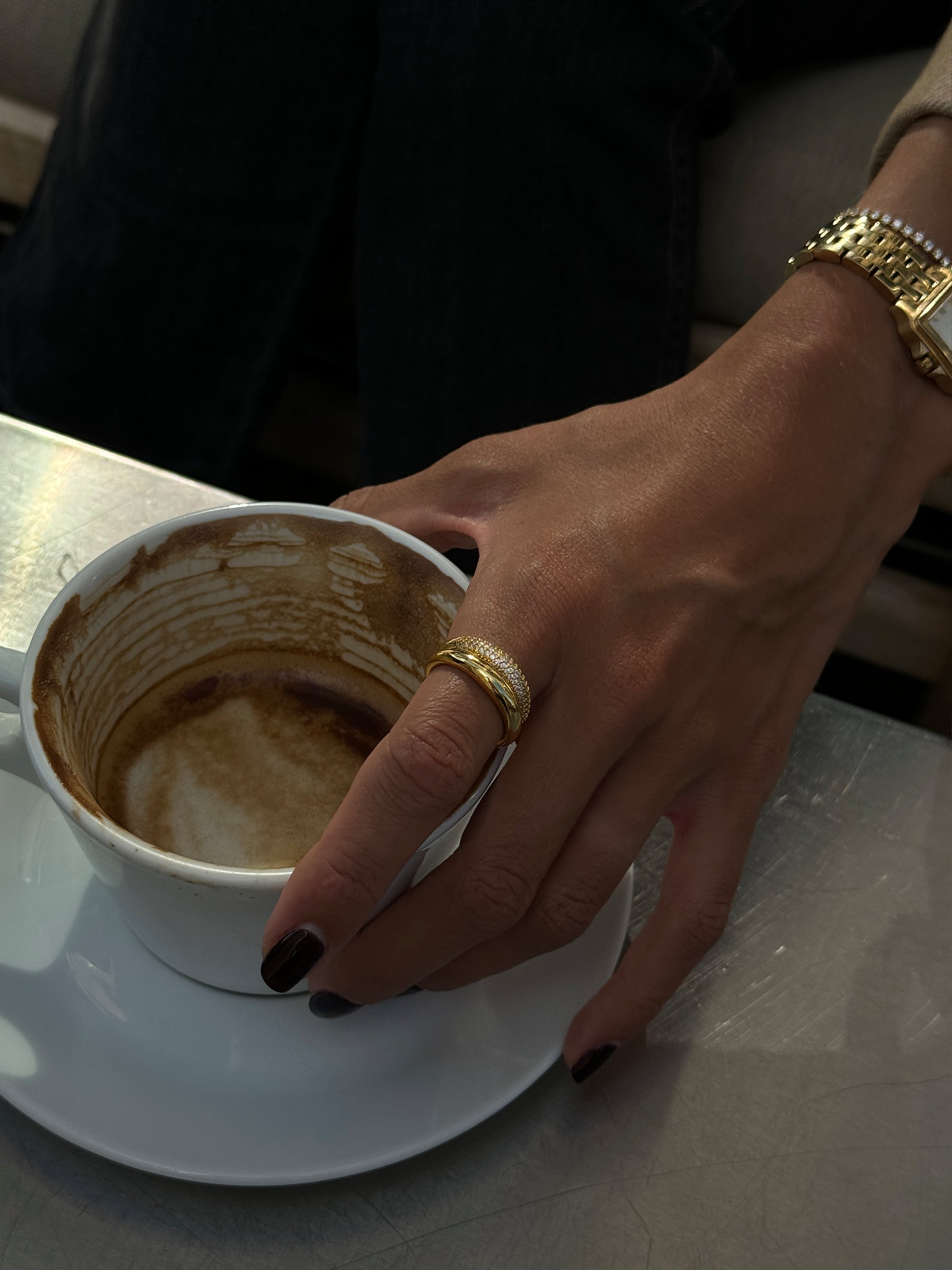 thin dome ring, zirconia 18k gold plated brass
