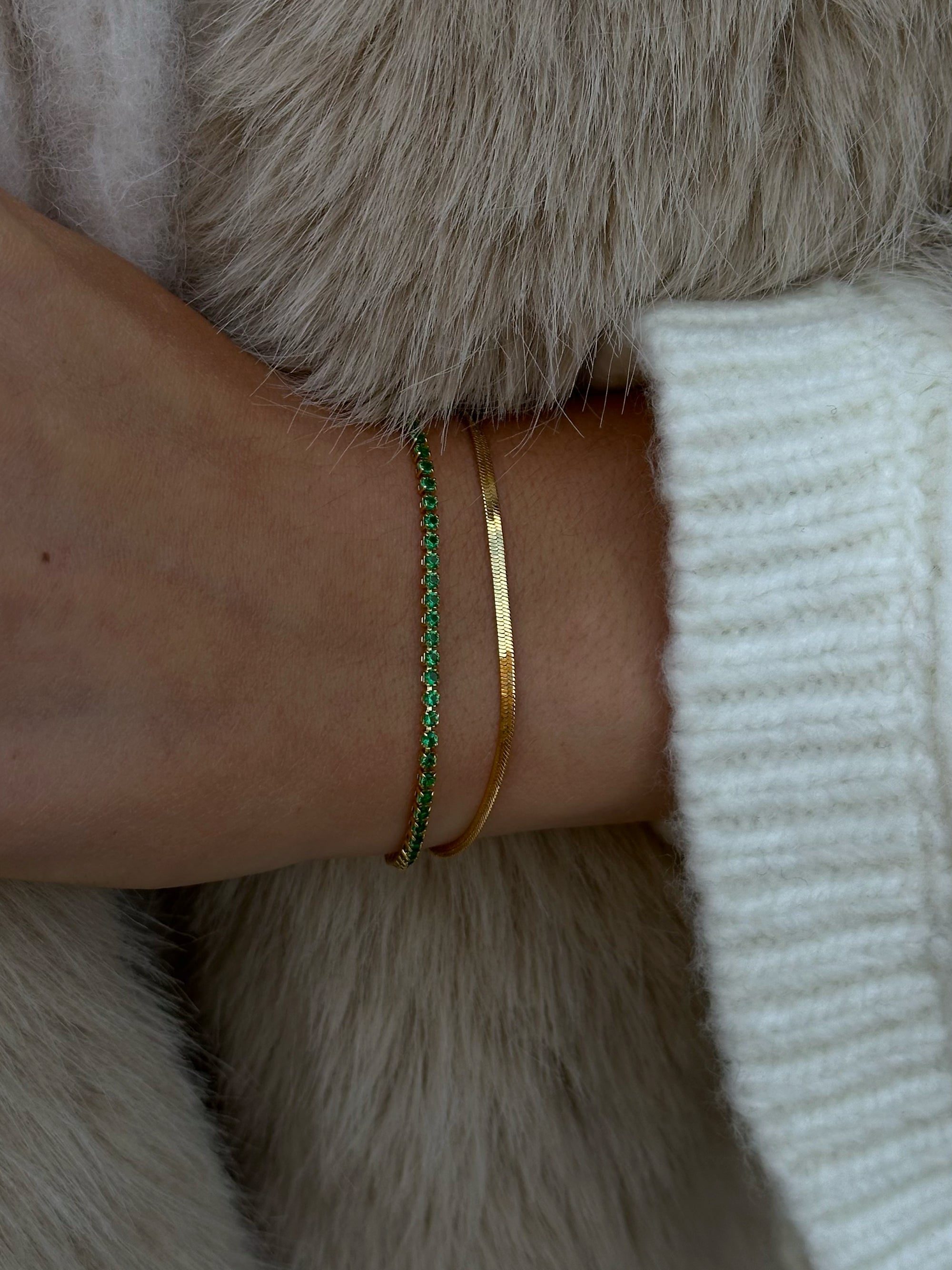 thin emerald tennis bracelet 18k gold plated brass