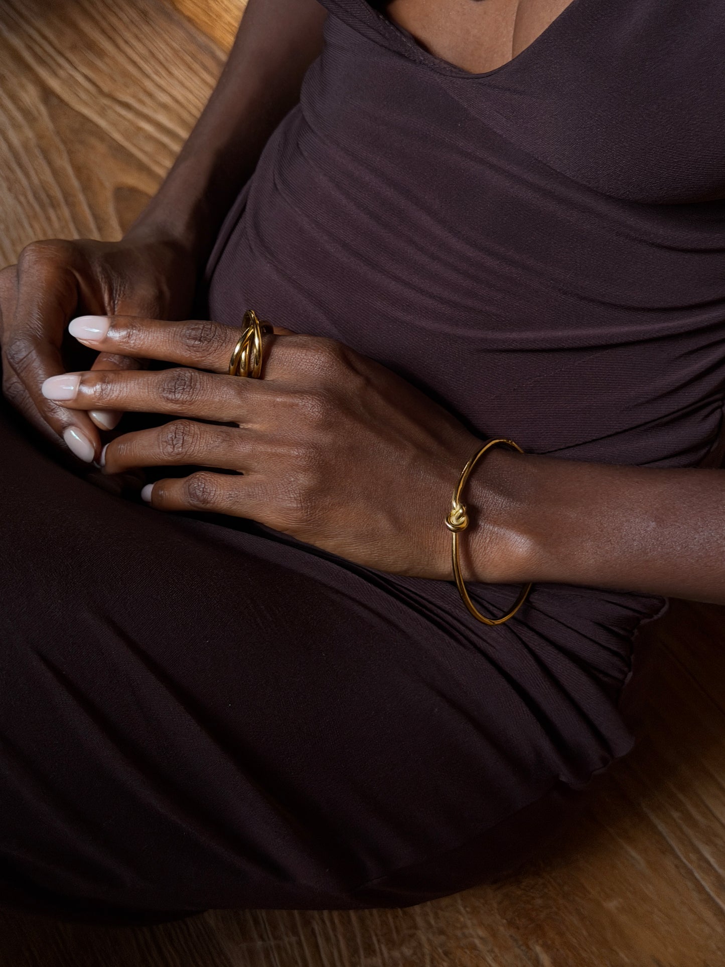 triple ring, knot bangle bracelet Waterproof 18k gold PVD plated steel