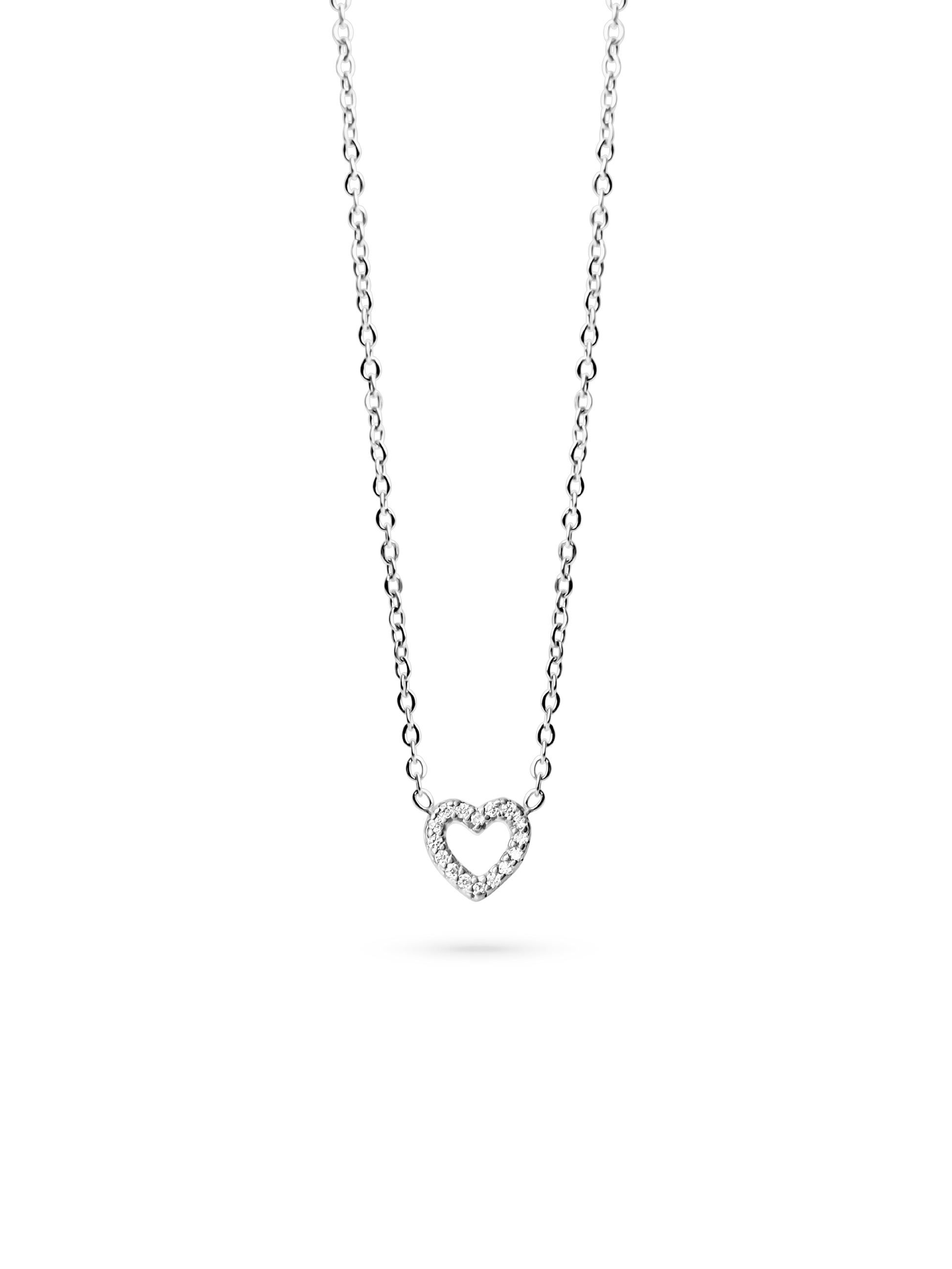 Zirconia Heart Necklace Silver in 925 silver plated steel