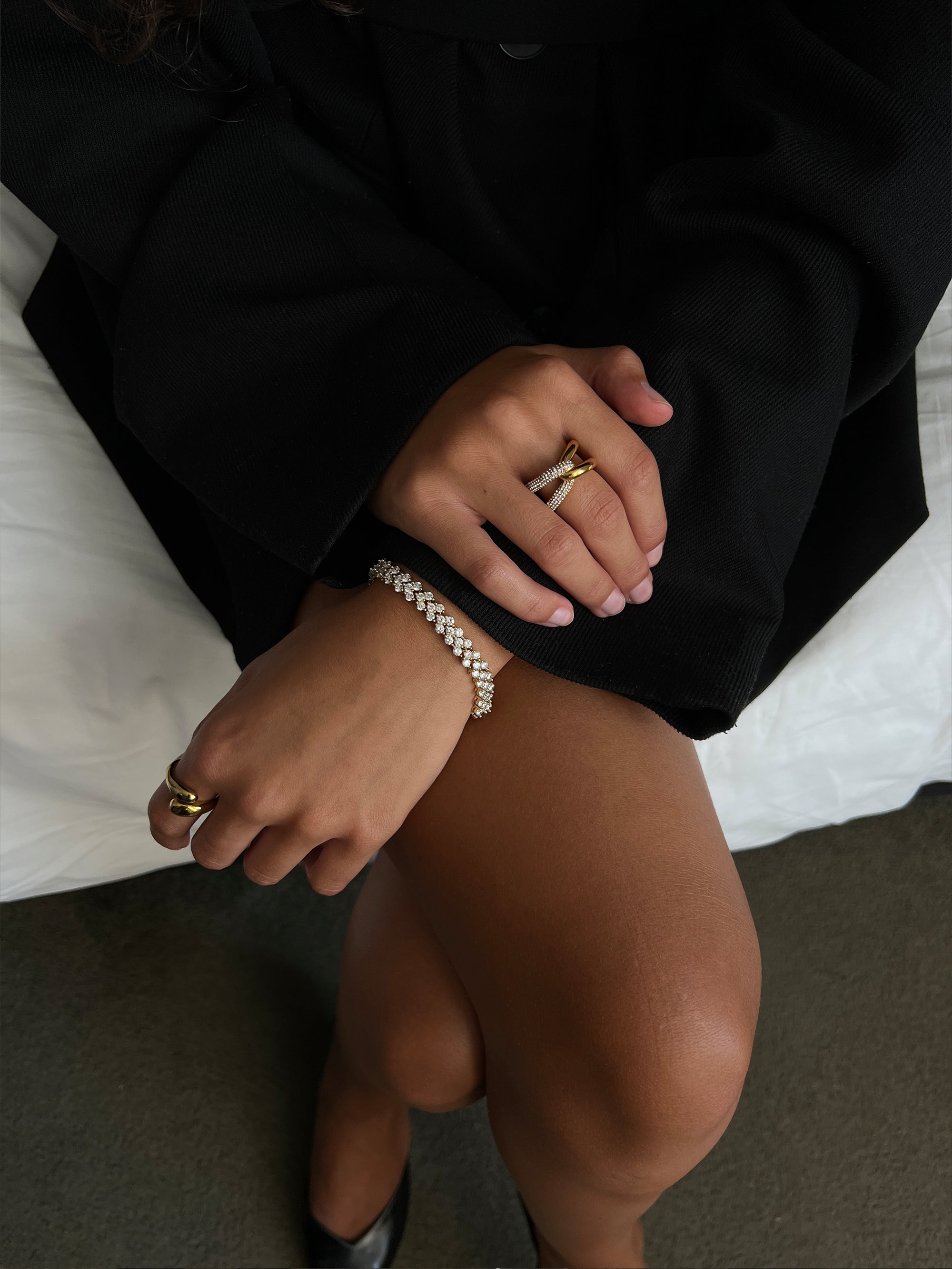 Evoke pave ring, Evoke tennis bracelet 18k gold plated brass