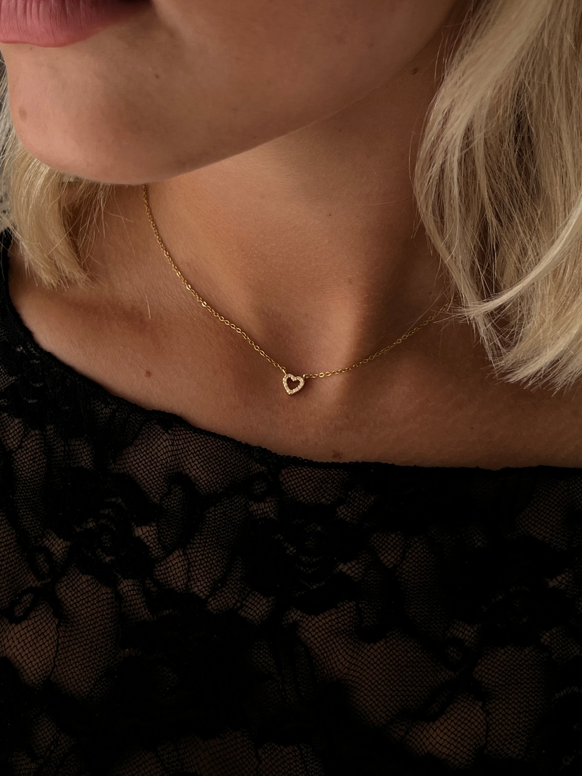 Zirconia Heart Necklace in Waterproof 18K Gold PVD Plating