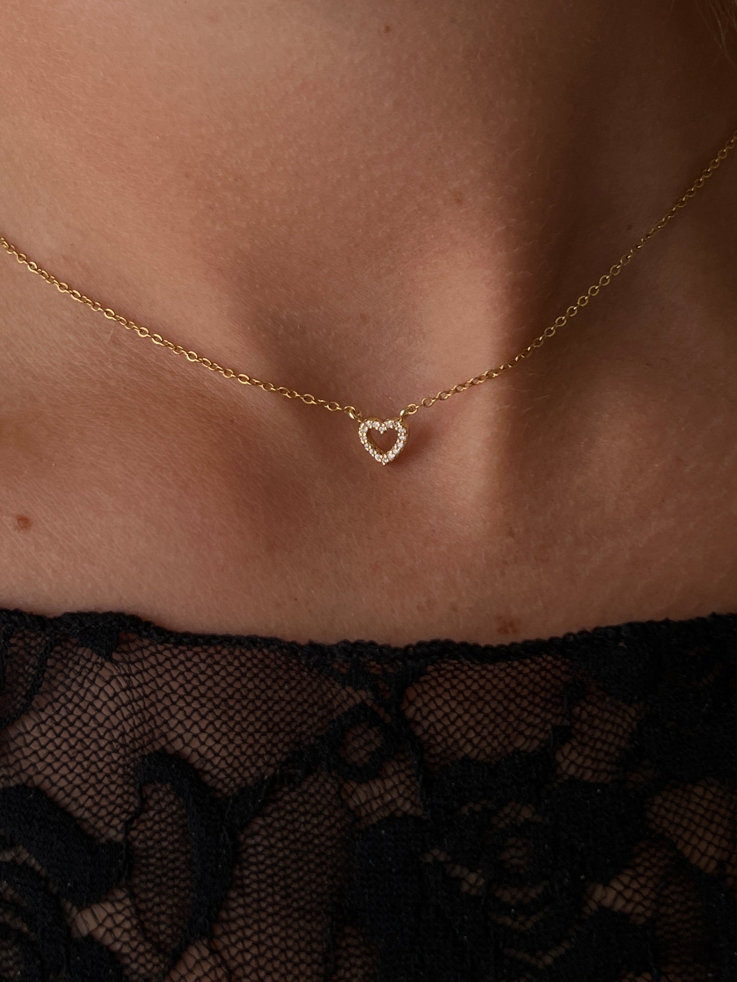 Zirconia Heart Necklace in Waterproof 18K Gold PVD Plating